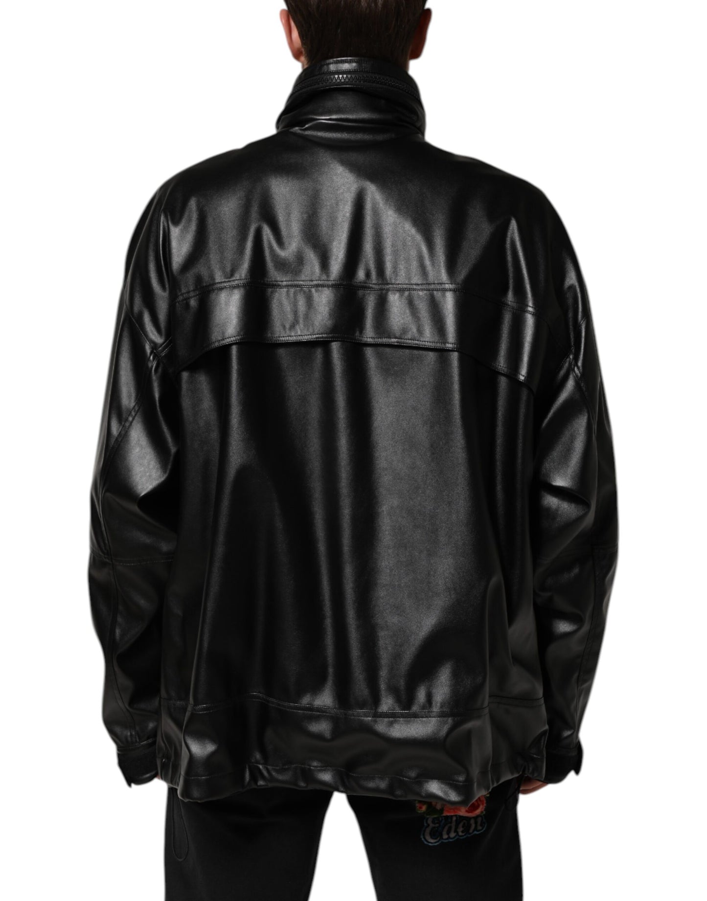 Dolce & Gabbana Black Polyester Logo Plaque Bomber Jacket by Dolce & Gabbana