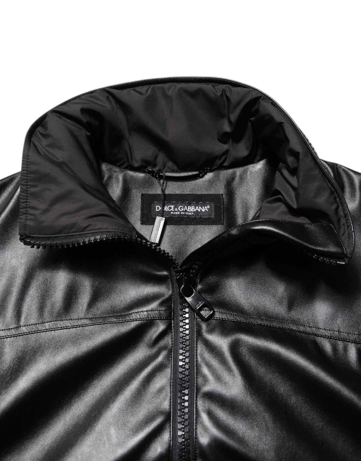 Dolce & Gabbana Black Polyester Logo Plaque Bomber Jacket by Dolce & Gabbana
