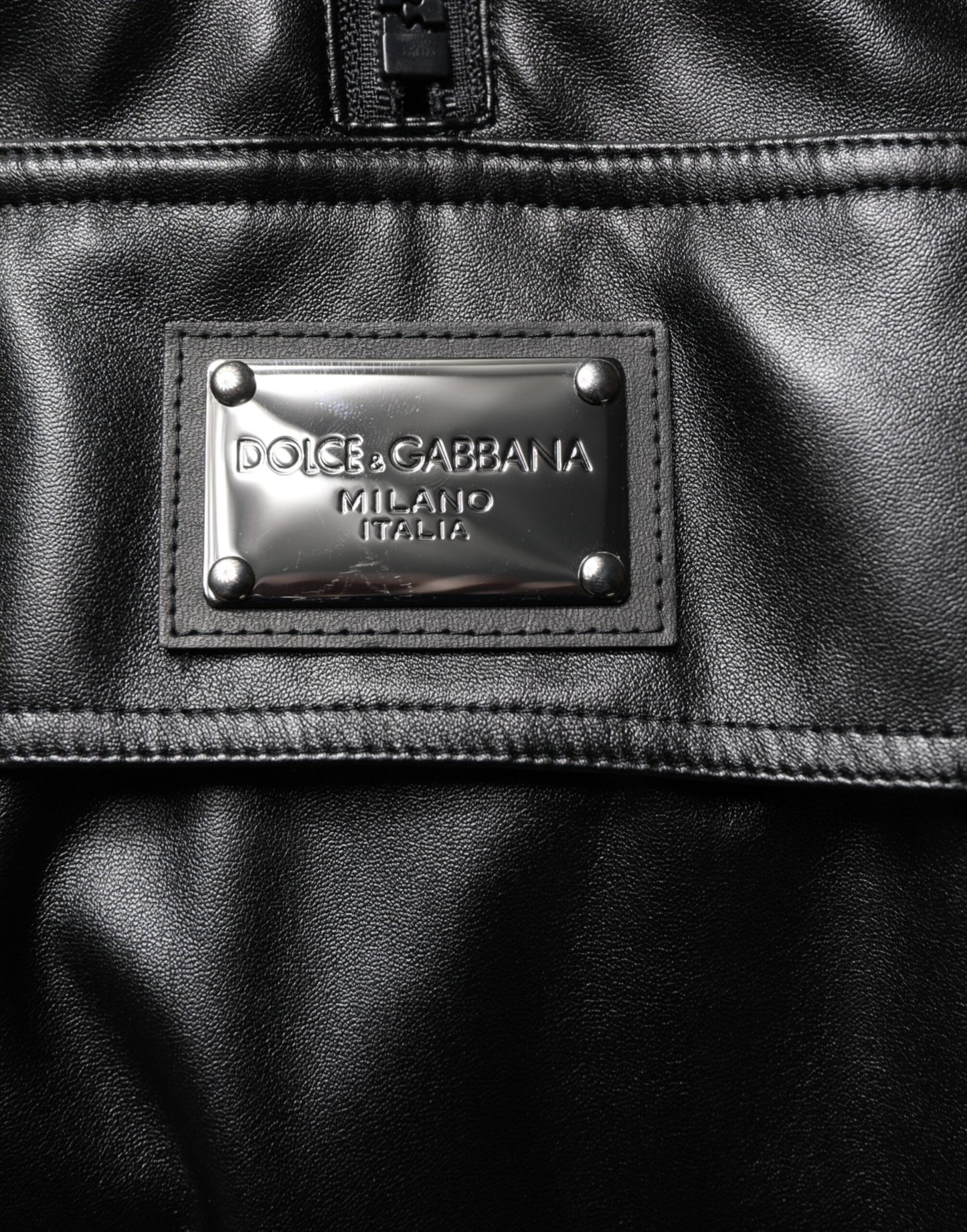 Dolce & Gabbana Black Polyester Logo Plaque Bomber Jacket by Dolce & Gabbana