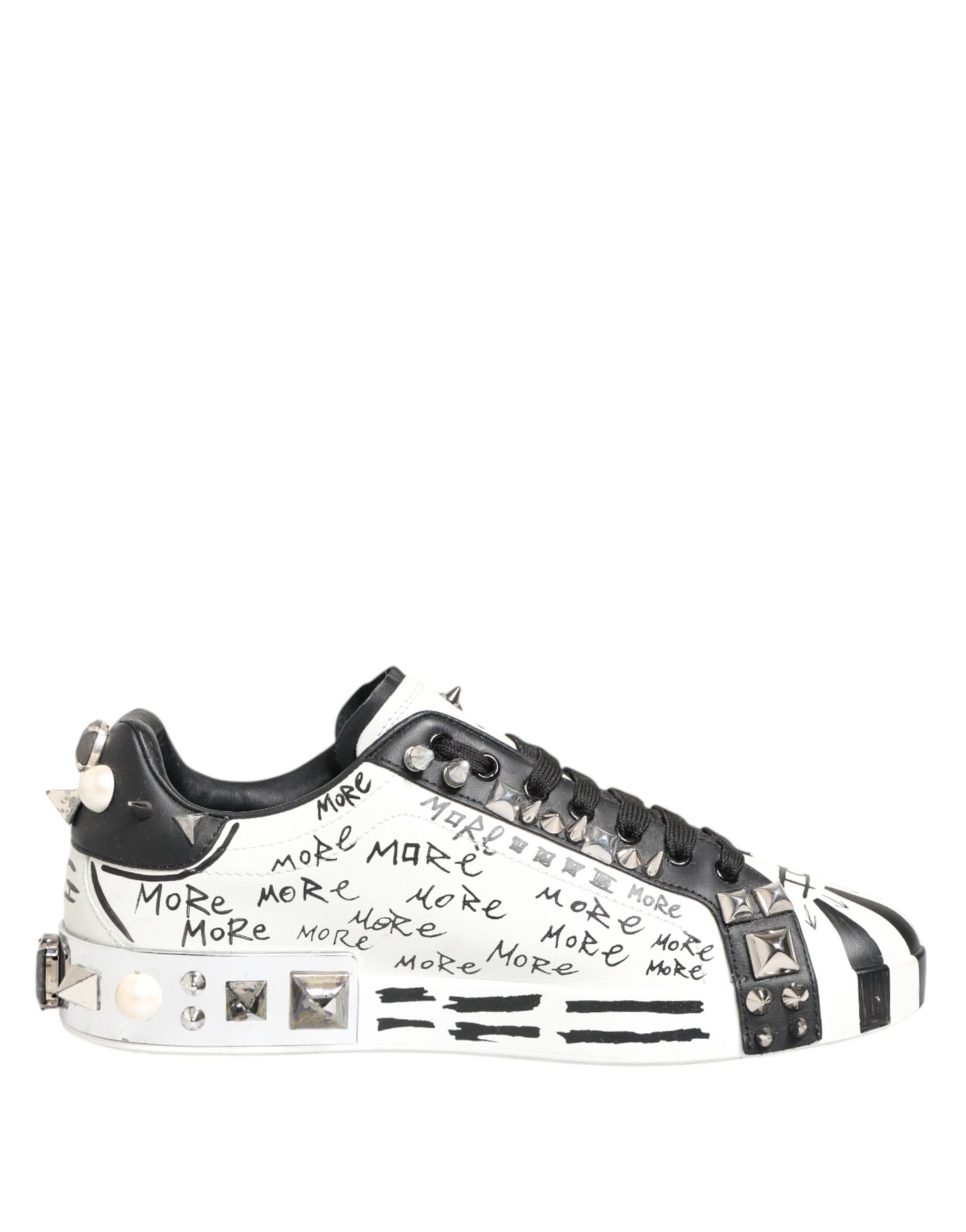 Dolce & Gabbana White Studded Printed Low Top Sneakers Shoes - from Dolce & Gabbana
