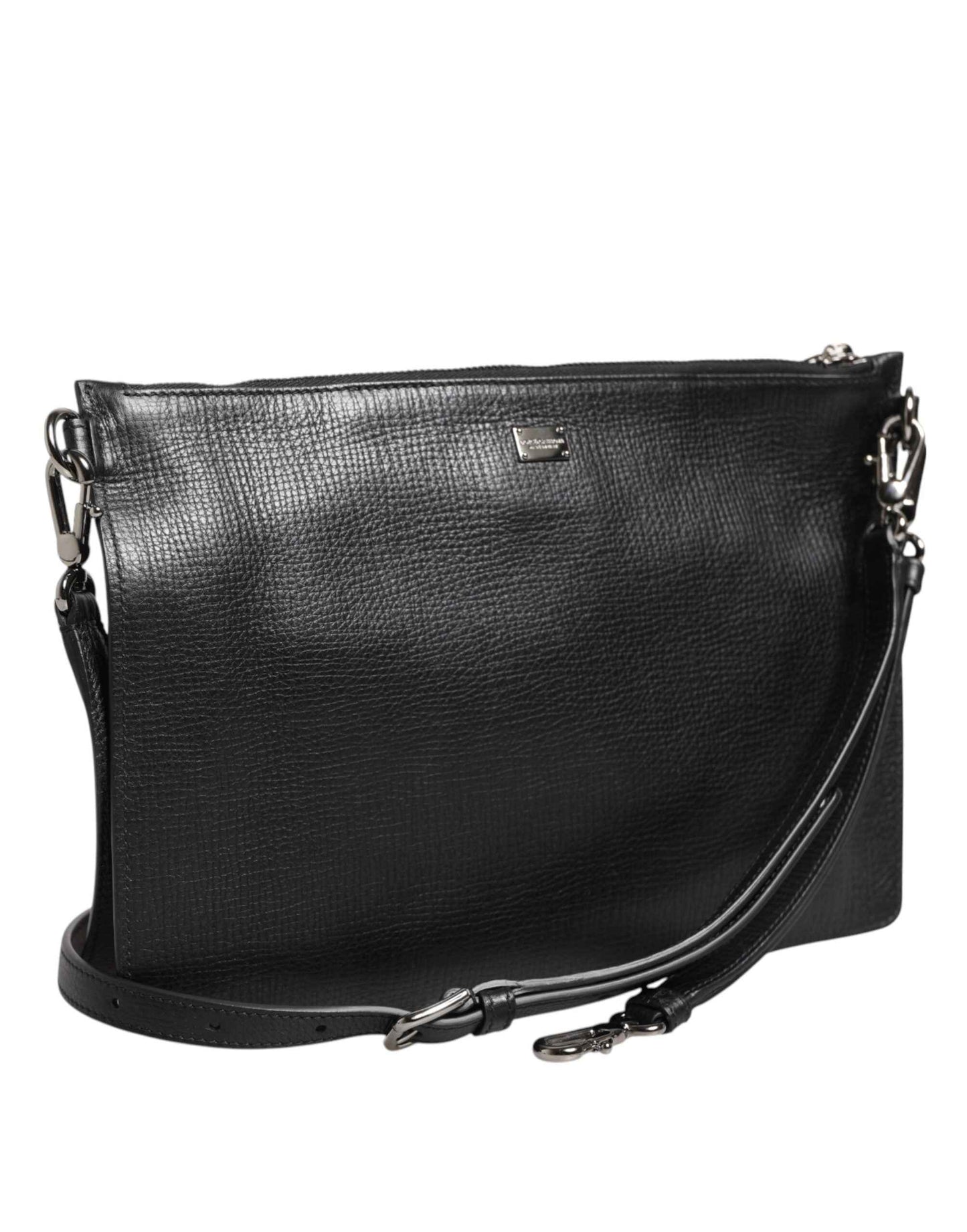 Dolce & Gabbana Black Palmellato Leather Logo Plaque Shoulder Borse Bag