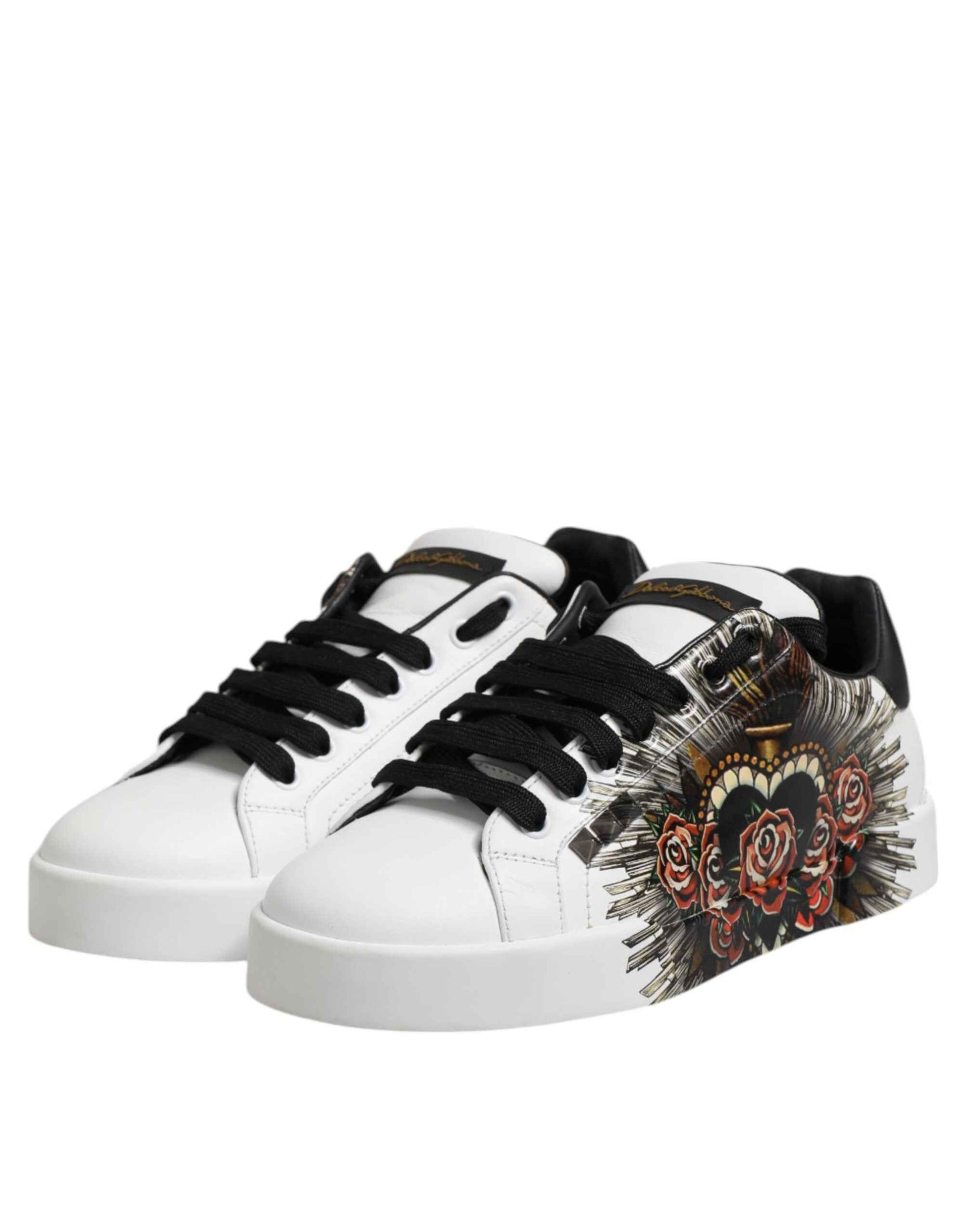 Dolce & Gabbana White Leather Portofino Lace Up Sneakers Shoes by Dolce & Gabbana