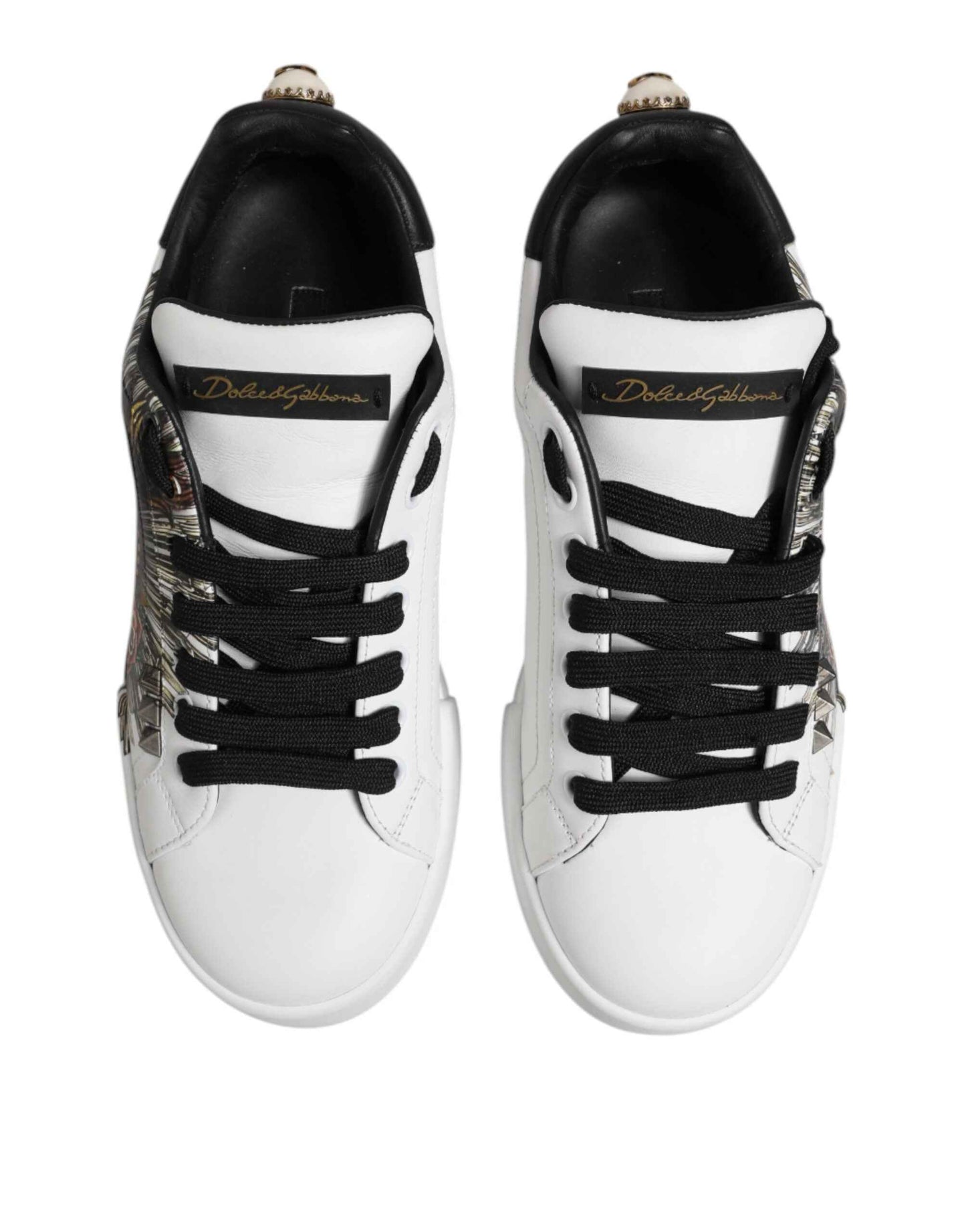 Dolce & Gabbana White Leather Portofino Lace Up Sneakers Shoes by Dolce & Gabbana