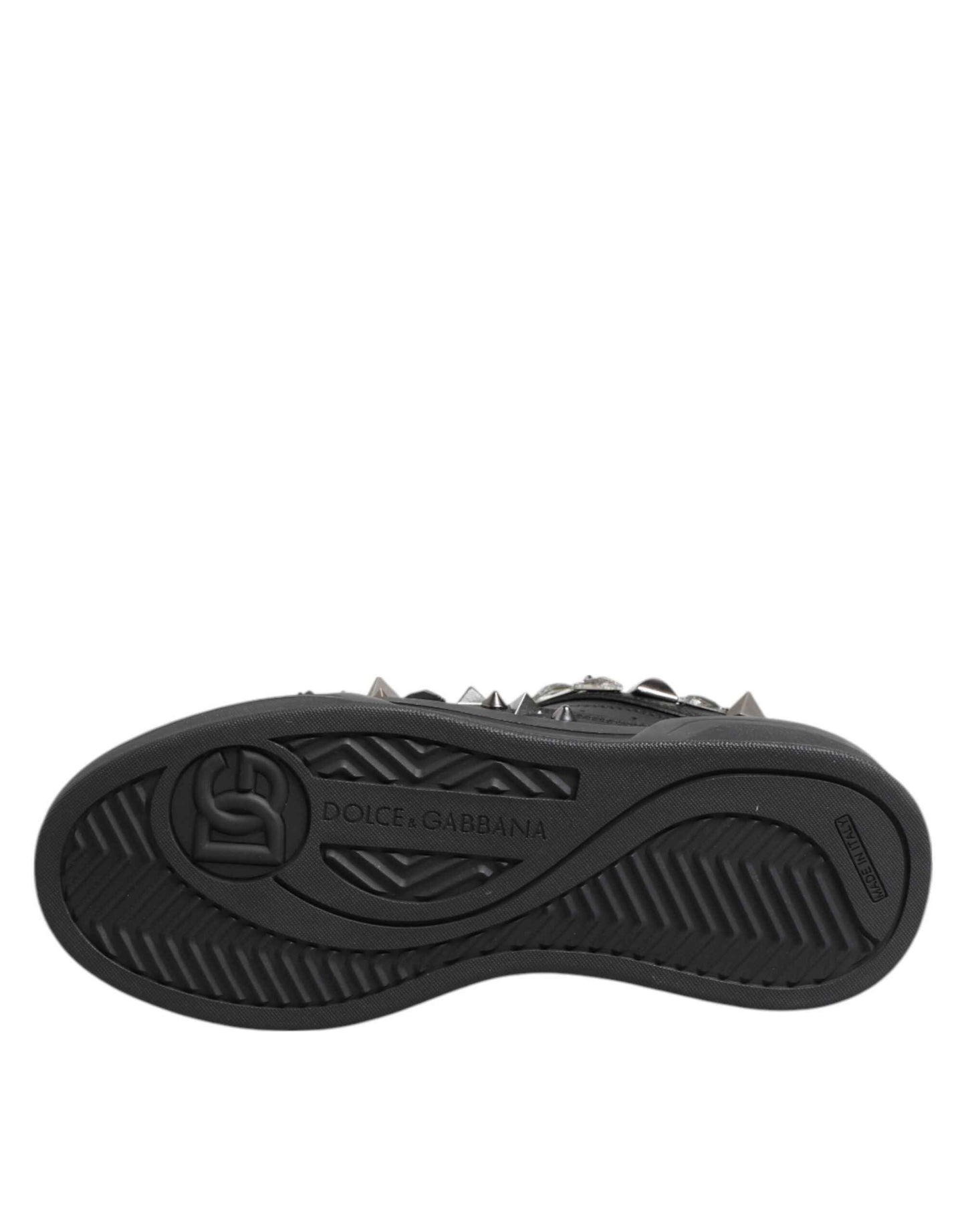 Dolce & Gabbana Black Leather Studded Low Top Sneakers Shoes by Dolce & Gabbana