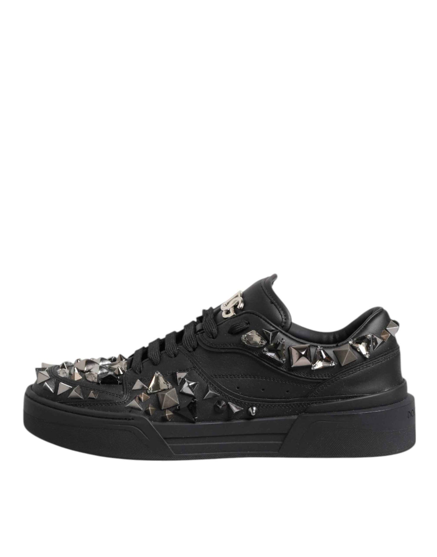 Dolce & Gabbana Black Leather Studded Low Top Sneakers Shoes by Dolce & Gabbana