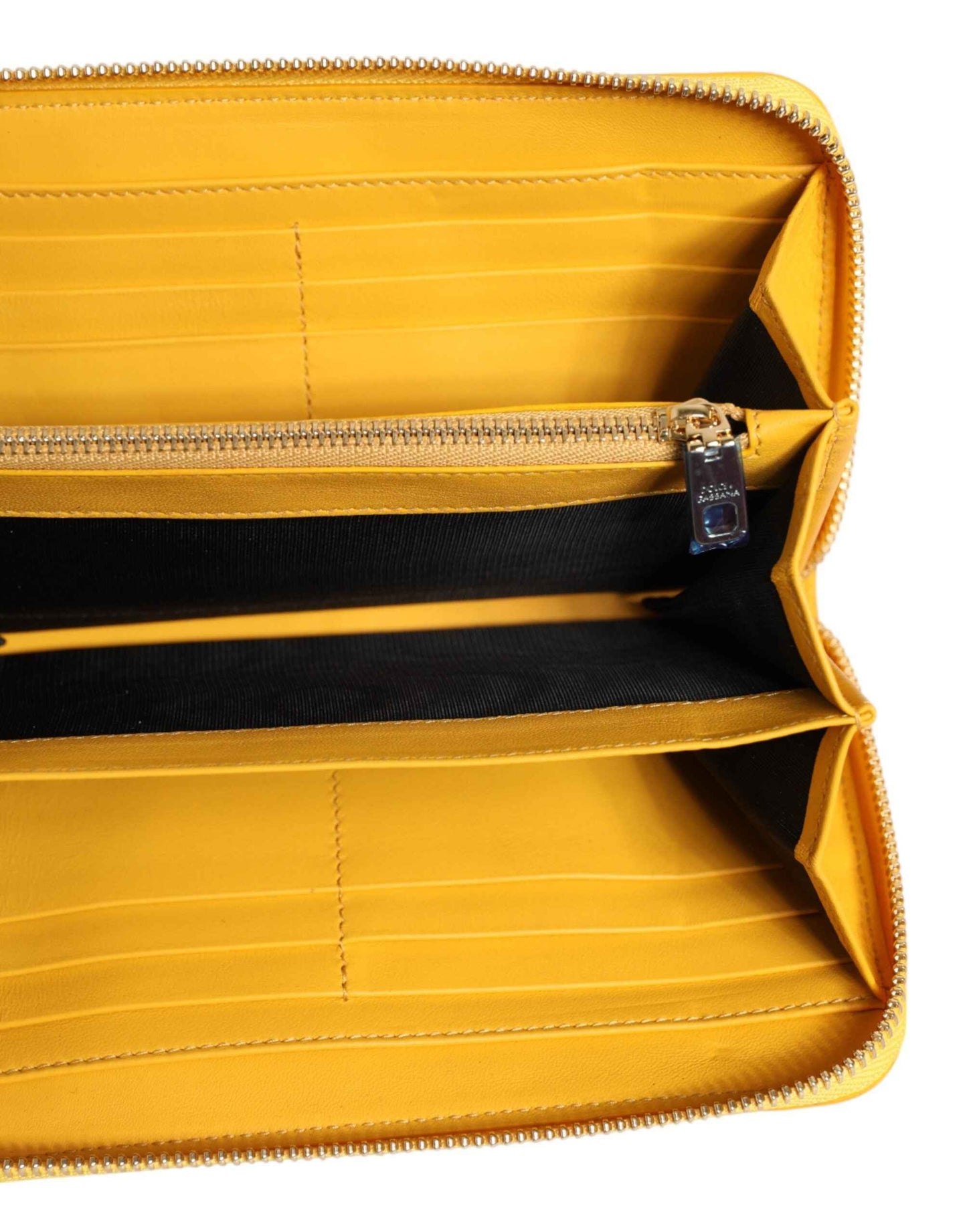 Dolce & Gabbana Yellow Leather Logo Plaque Zip Around Continental Wallet