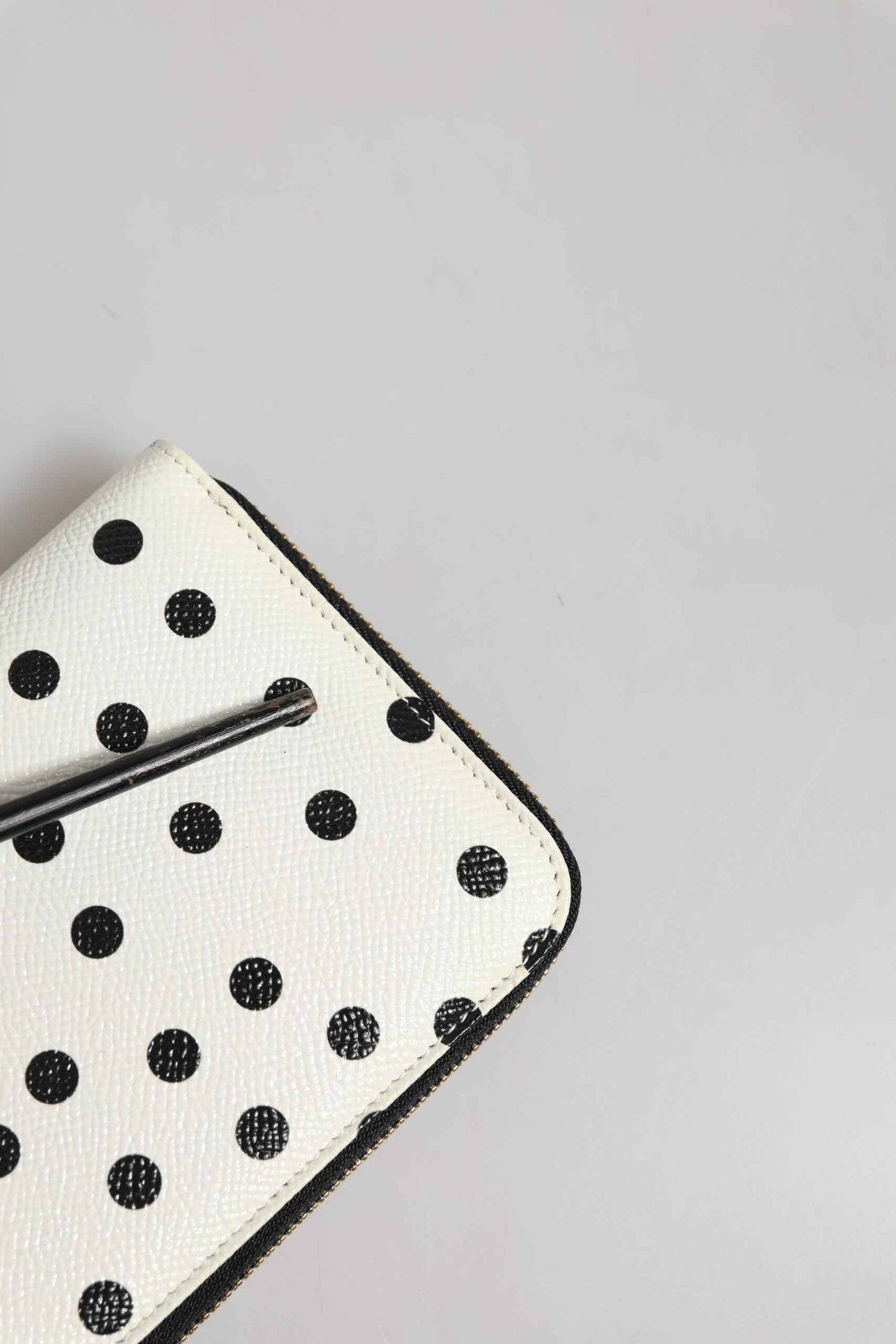 Dolce & Gabbana White Black Dotted Leather Zip Around Continental Wallet