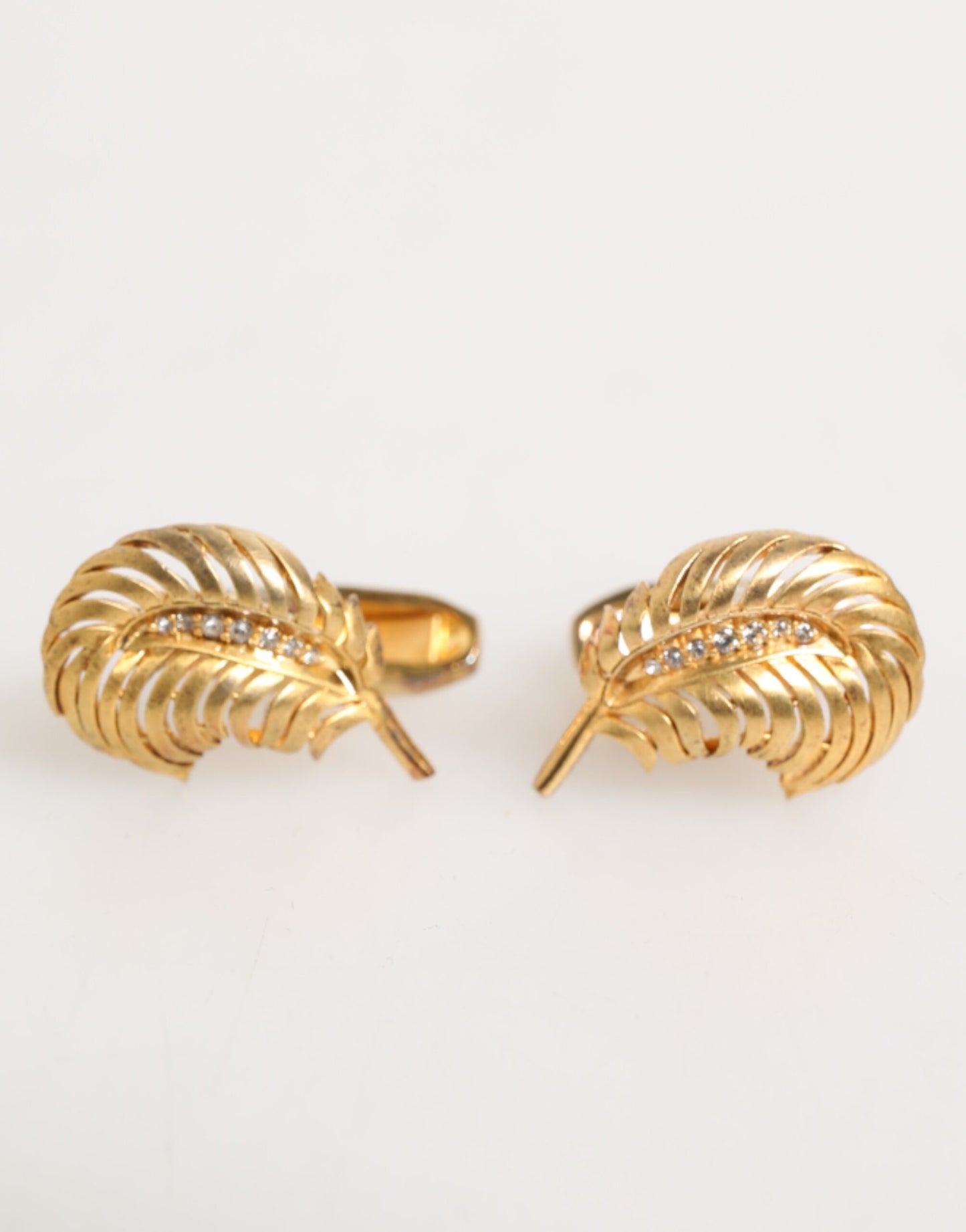 Dolce & Gabbana Gold 925 Sterling Silver Crystal Leaf Accessory Cufflink - from Dolce & Gabbana