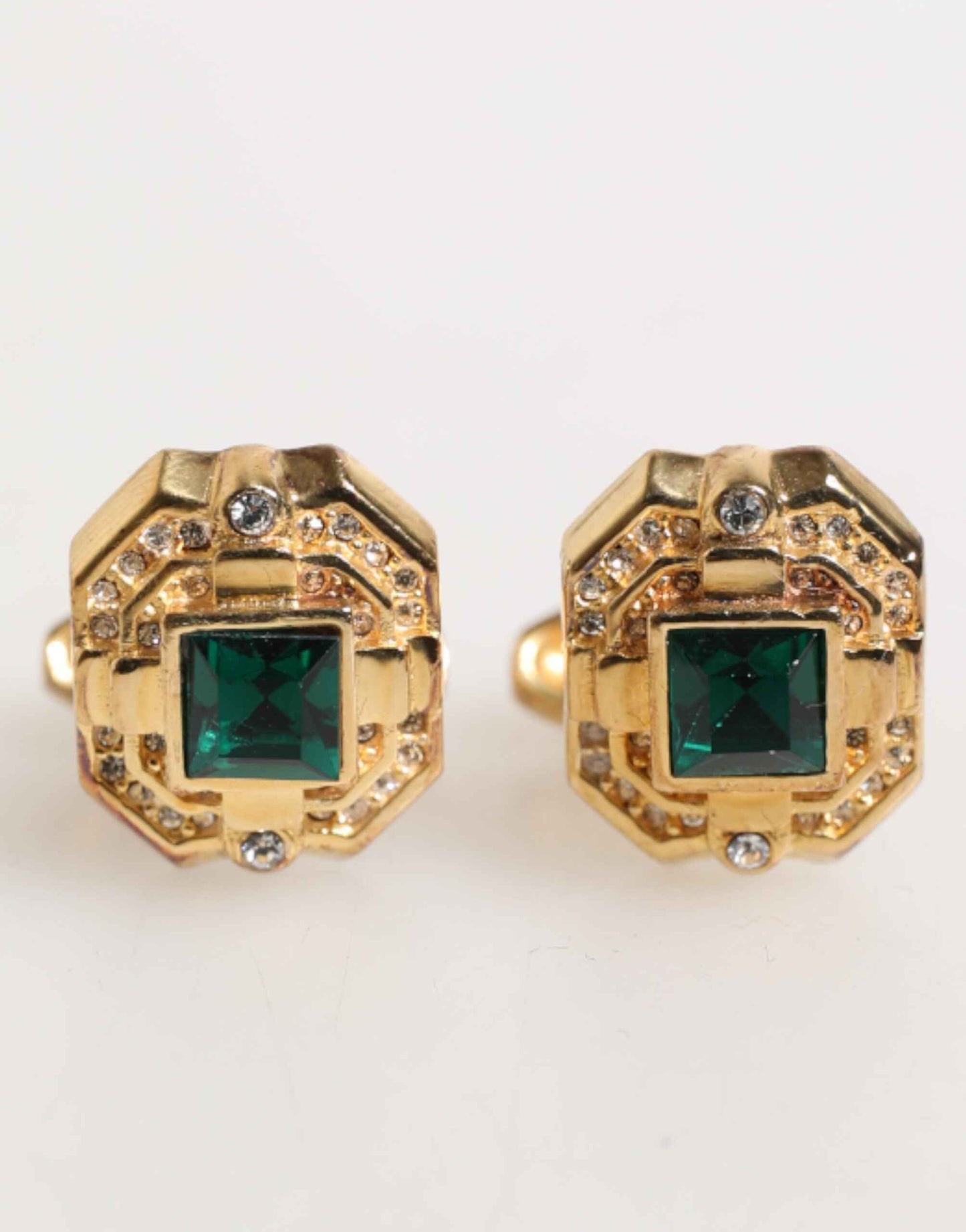 Dolce & Gabbana Emerald Green Crystal Gold Tone 925 Sterling Accessory Cufflink by Dolce & Gabbana