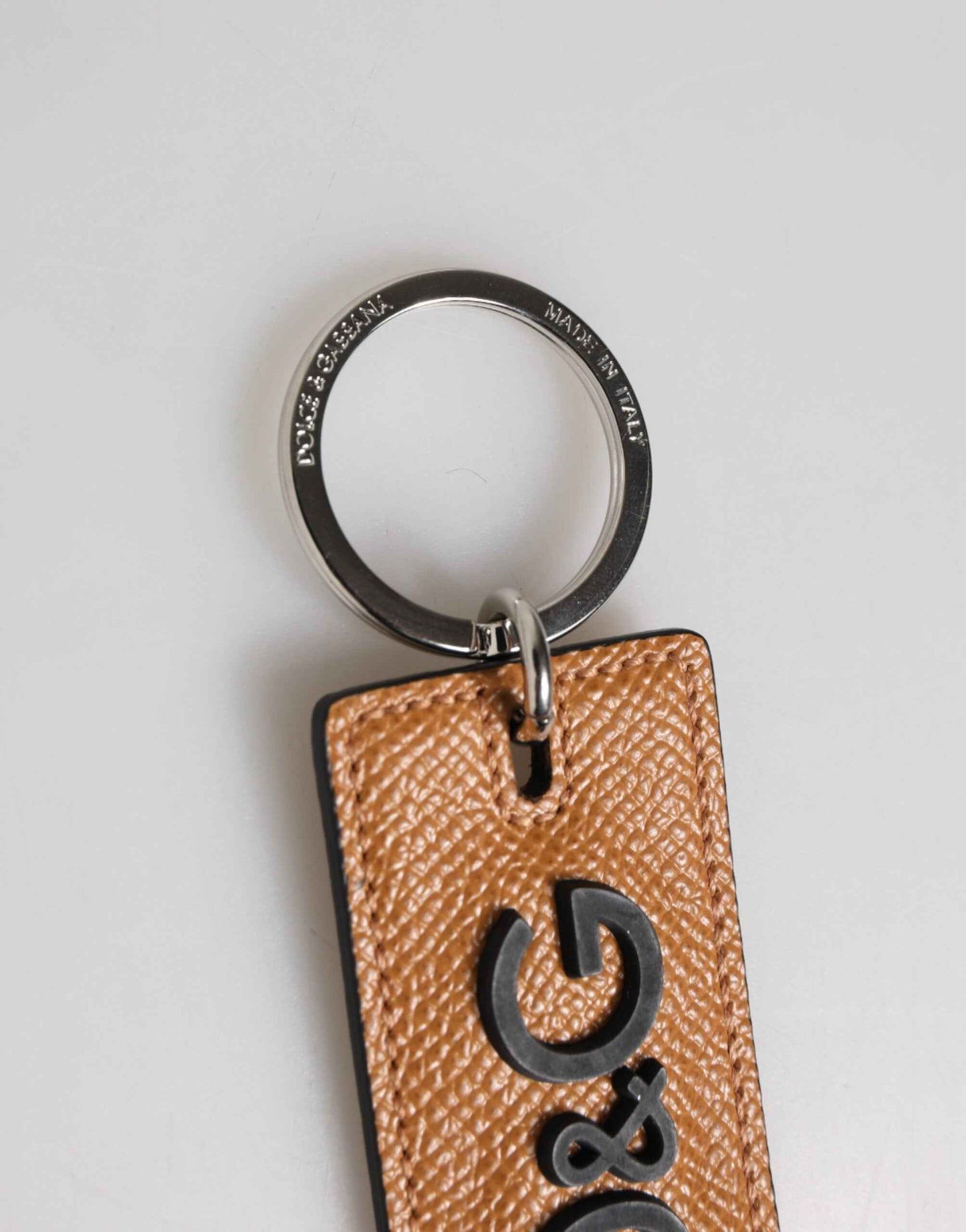 Dolce & Gabbana Brown Leather Logo Metal Ring Keychain Holder Men Keyring by Dolce & Gabbana
