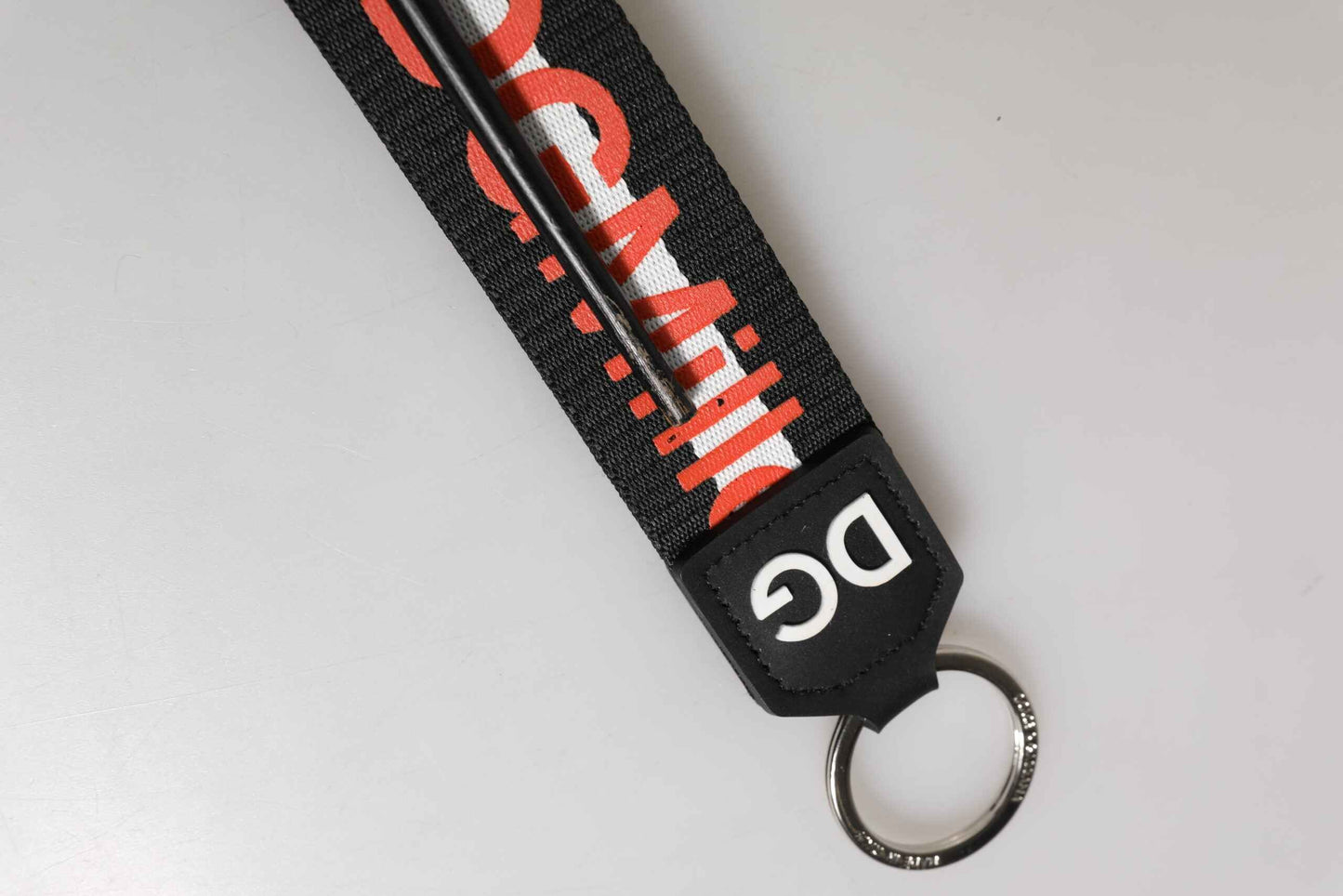 Dolce & Gabbana Black Red Logo Polyester Brass Holder Keychain Keyring by Dolce & Gabbana