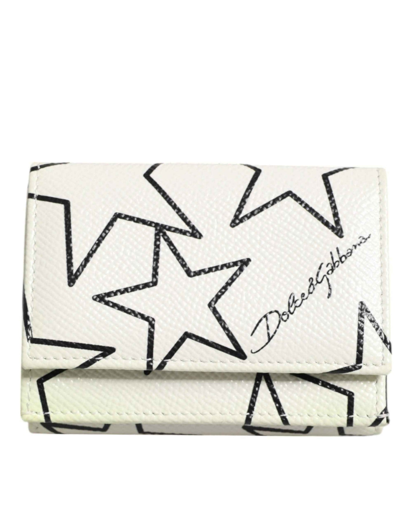 Dolce & Gabbana White Leather Trifold DG Star Print Card Holder Wallet by Dolce & Gabbana