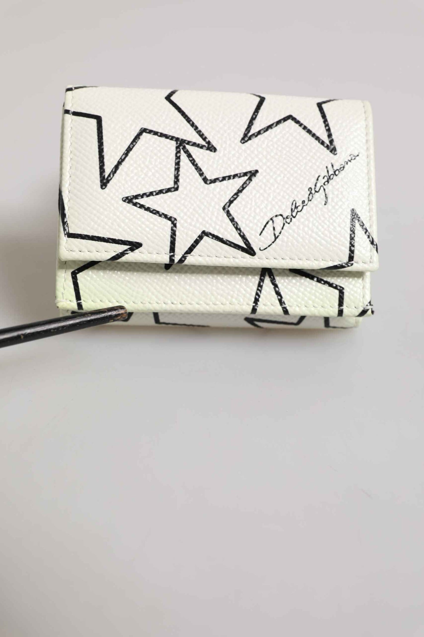 Dolce & Gabbana White Leather Trifold DG Star Print Card Holder Wallet by Dolce & Gabbana