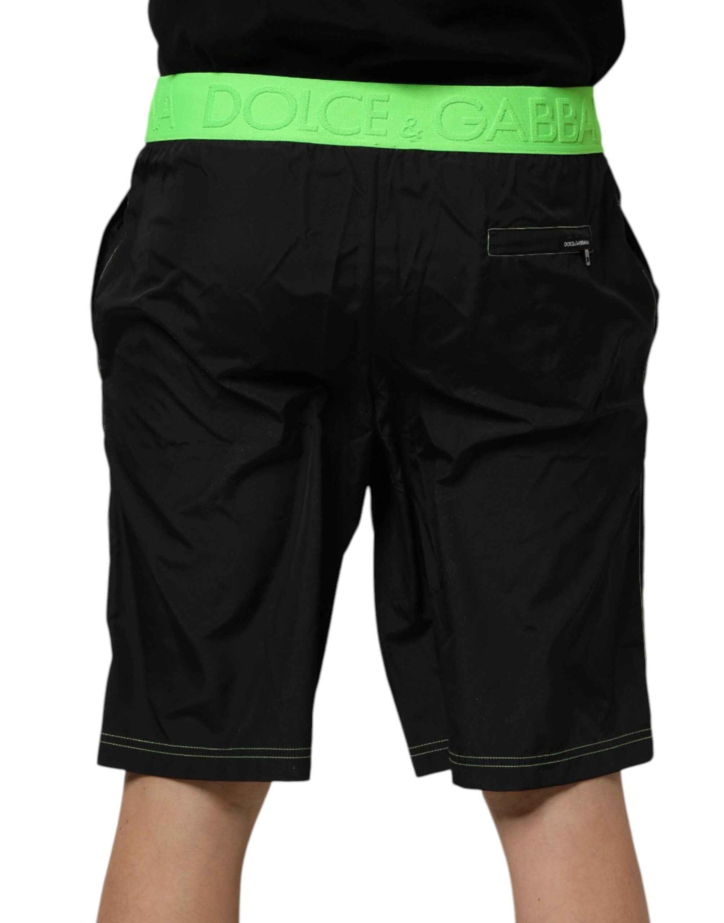 Dolce & Gabbana Black Green Logo Waistband Beachwear Short Swimwear by Dolce & Gabbana