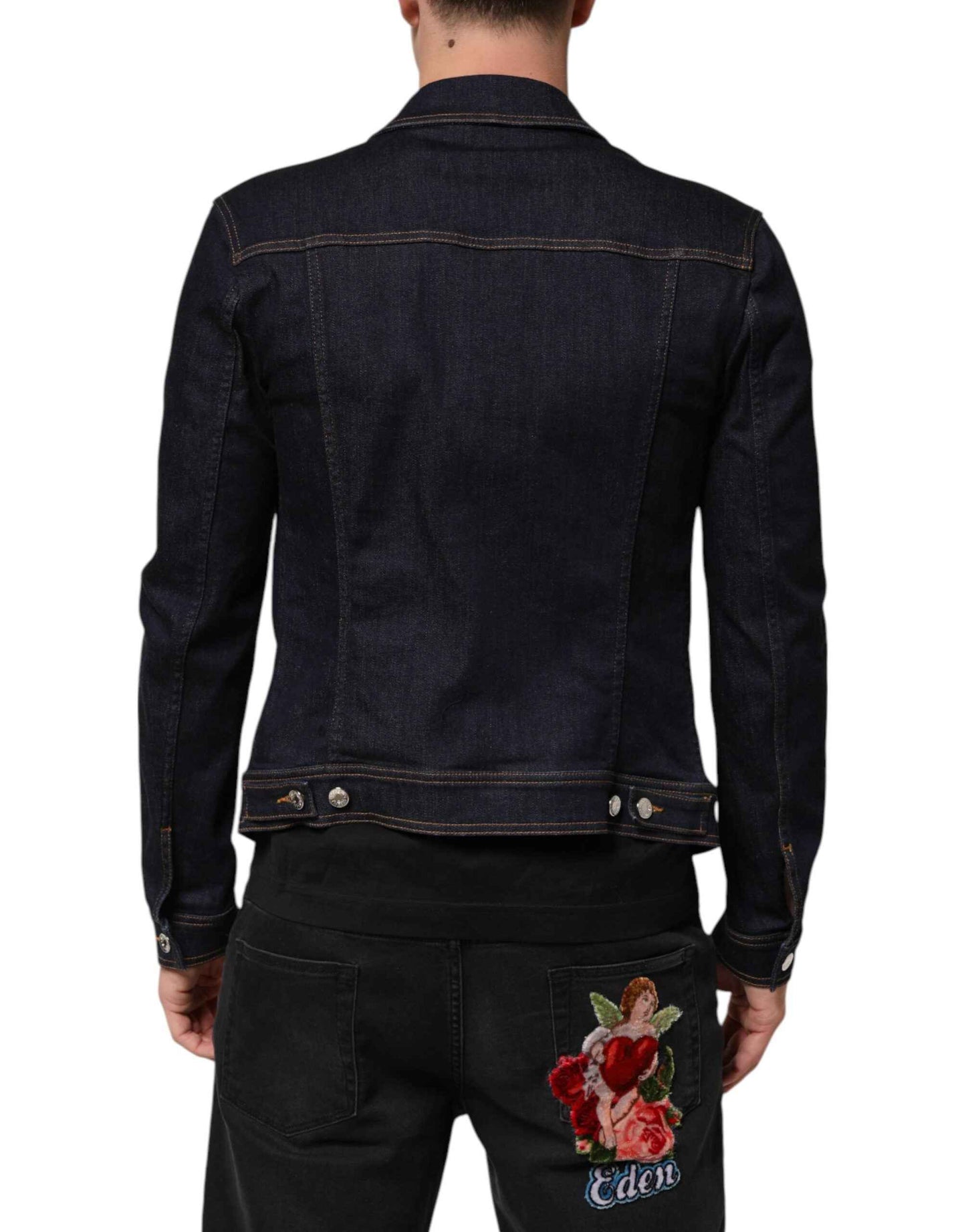 Dolce & Gabbana Indigo Blue Denim Slim Fit Logo Patch Jacket by Dolce & Gabbana