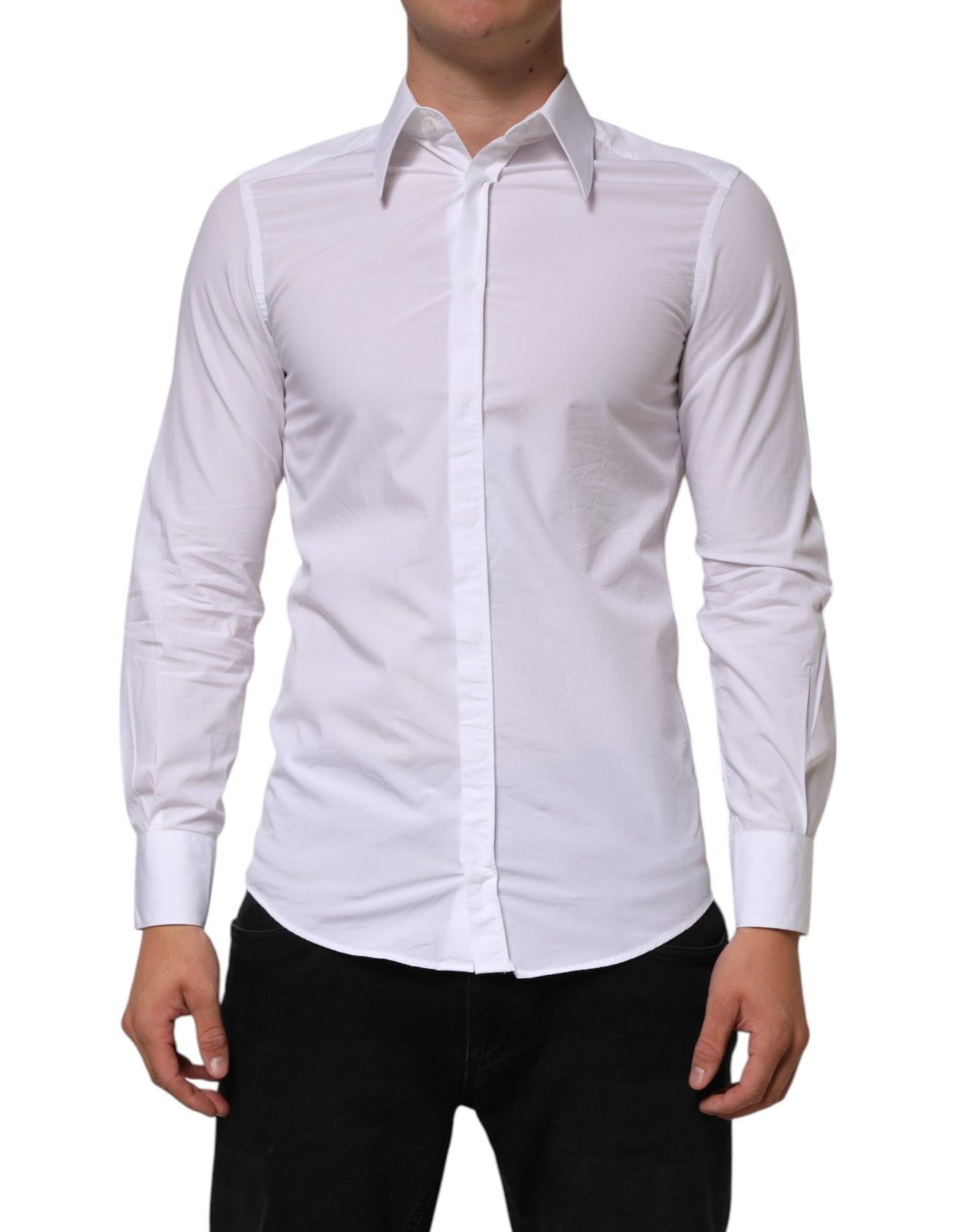 Dolce & Gabbana White Cotton MARTINI Long Sleeve Dress Shirt - from Dolce & Gabbana