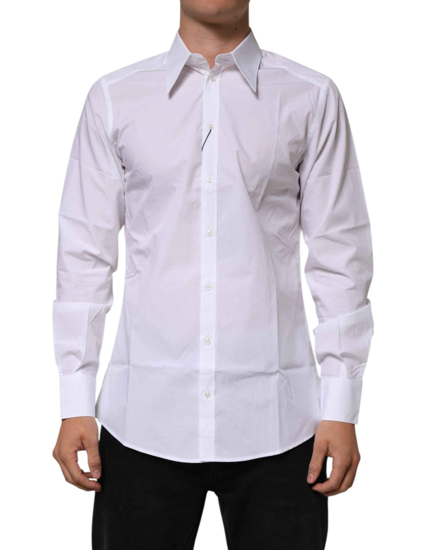 Dolce & Gabbana White Cotton Slim Fit Dress Formal Men Shirt by Dolce & Gabbana