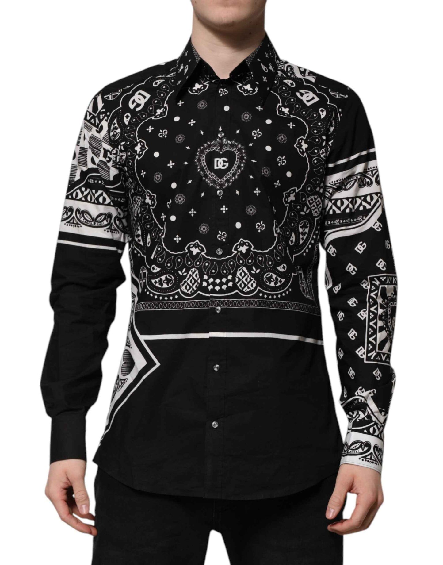 Dolce & Gabbana Black Bandana Print Logo MARTINI Dress Shirt by Dolce & Gabbana