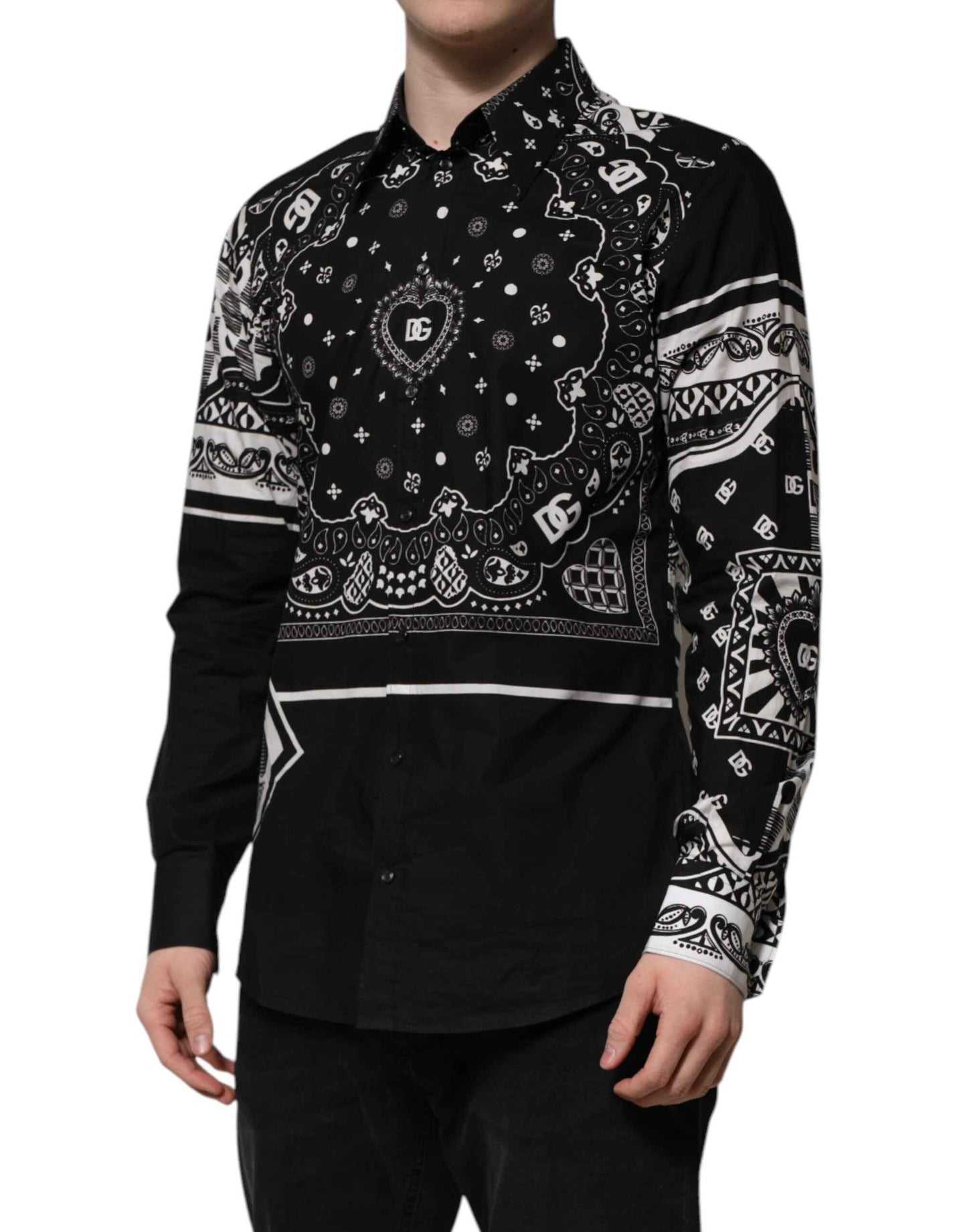 Dolce & Gabbana Black Bandana Print Logo MARTINI Dress Shirt by Dolce & Gabbana