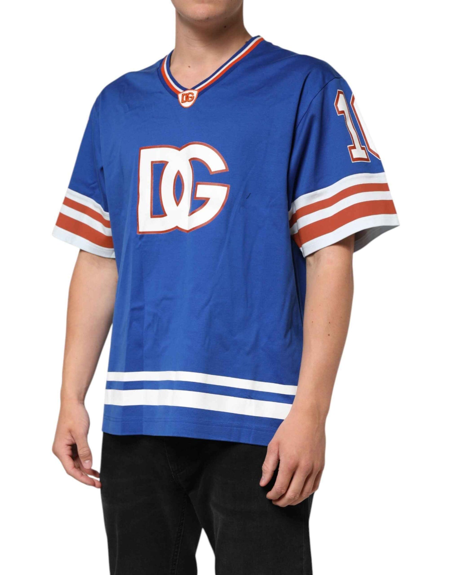Dolce & Gabbana Blue Cotton DG Logo Mesh Jersey T-shirt by Dolce & Gabbana