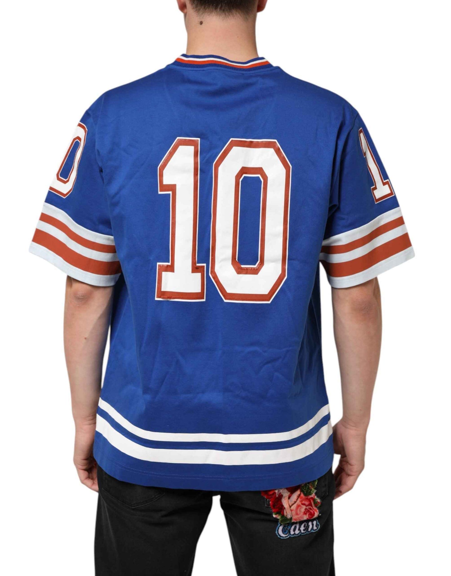 Dolce & Gabbana Blue Cotton DG Logo Mesh Jersey T-shirt by Dolce & Gabbana