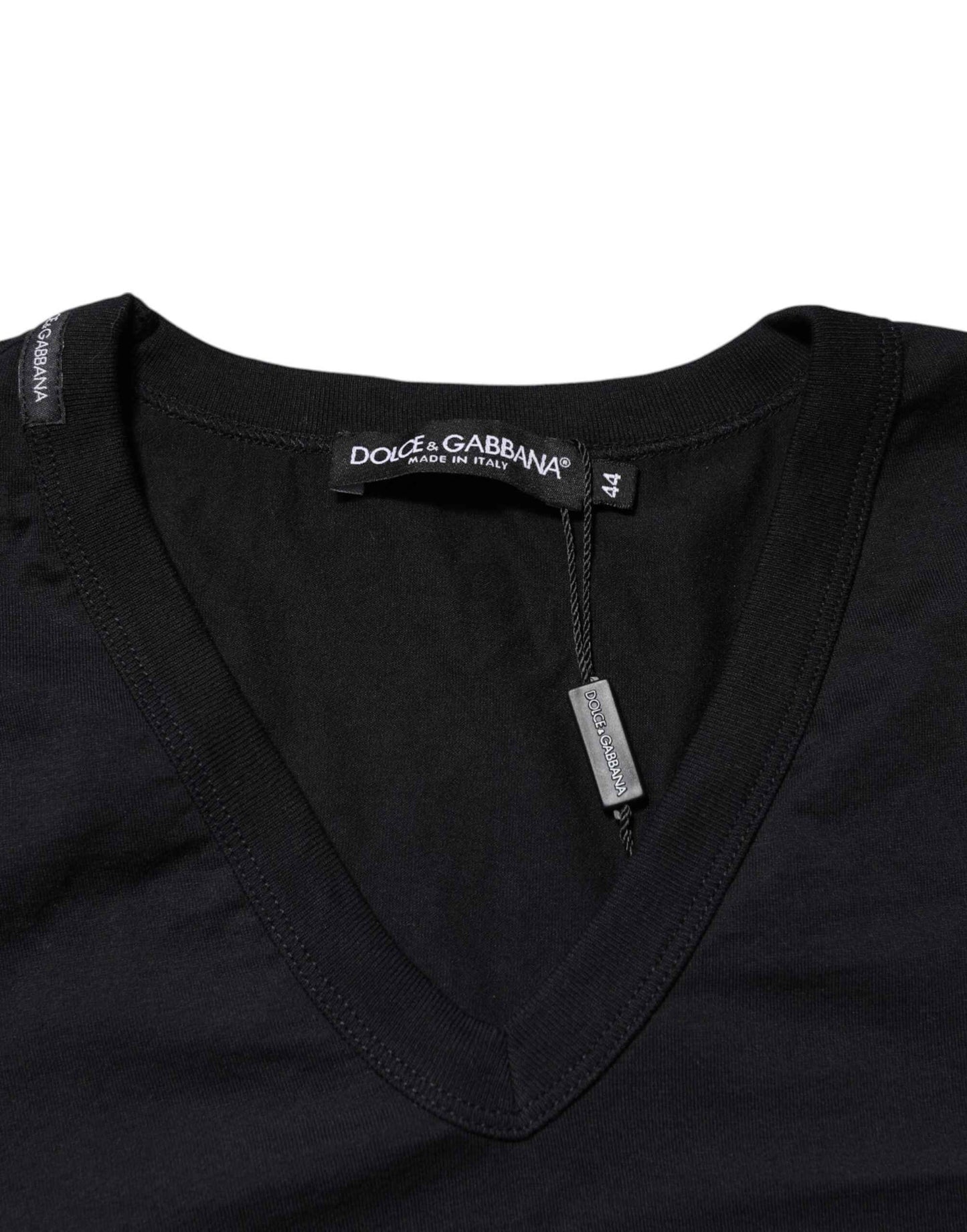 Dolce & Gabbana Black Cotton Plain V-Neck Men Shirt T-shirt by Dolce & Gabbana