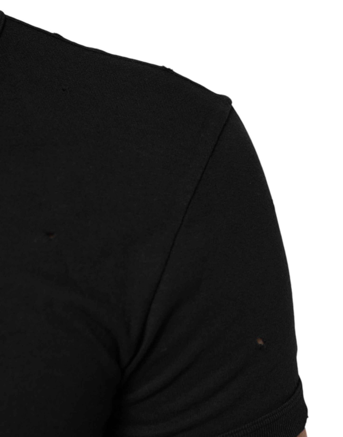 Dolce & Gabbana Black Cotton Tattered Logo V-Neck Men T-shirt by Dolce & Gabbana