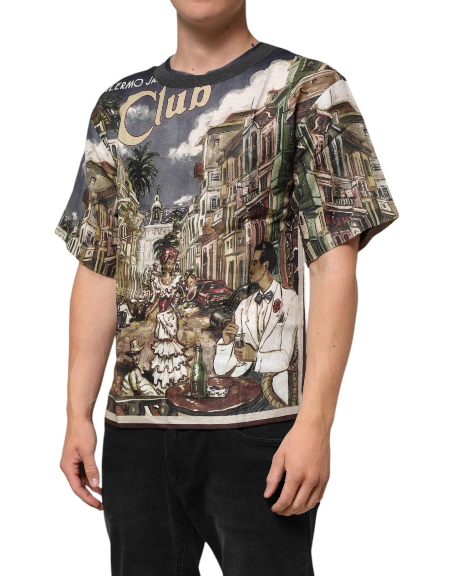 Dolce & Gabbana Palermo Jazz Club Linen Crew Neck Men T-shirt by Dolce & Gabbana