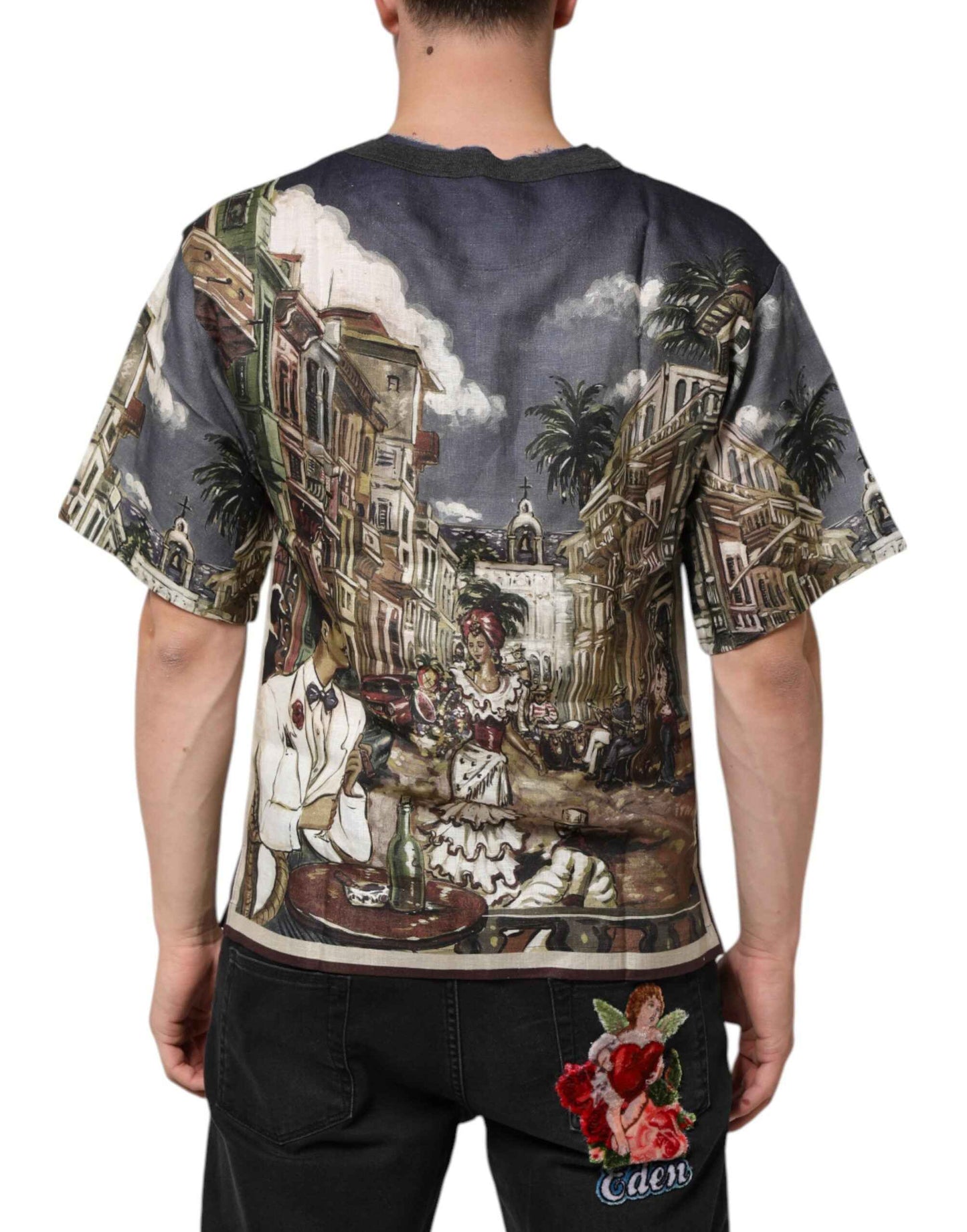 Dolce & Gabbana Palermo Jazz Club Linen Crew Neck Men T-shirt by Dolce & Gabbana