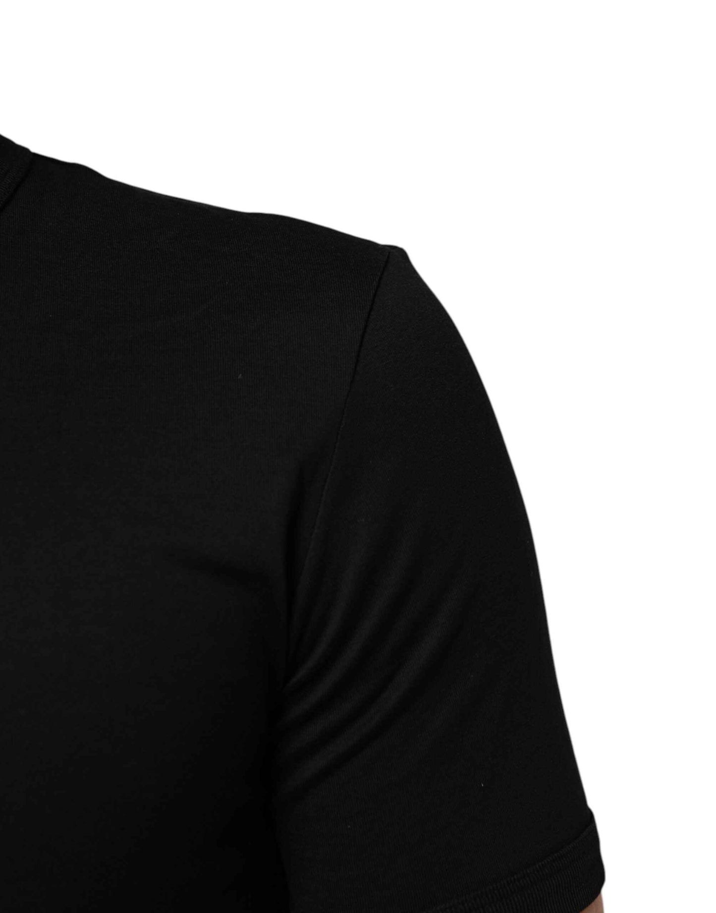 Dolce & Gabbana Black Cotton Plain V-Neck Men Shirt T-shirt by Dolce & Gabbana