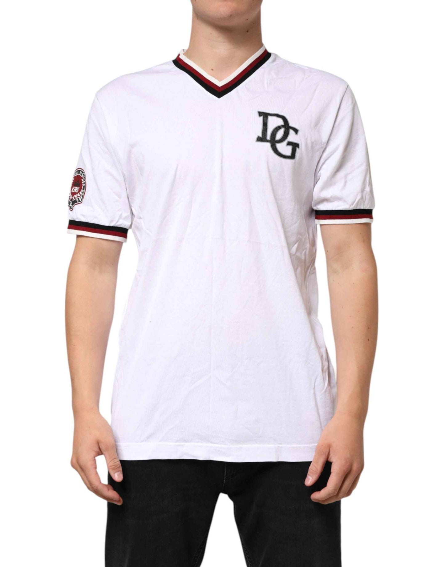 Dolce & Gabbana White #DGMillennials King Crown V-neck T-shirt by Dolce & Gabbana
