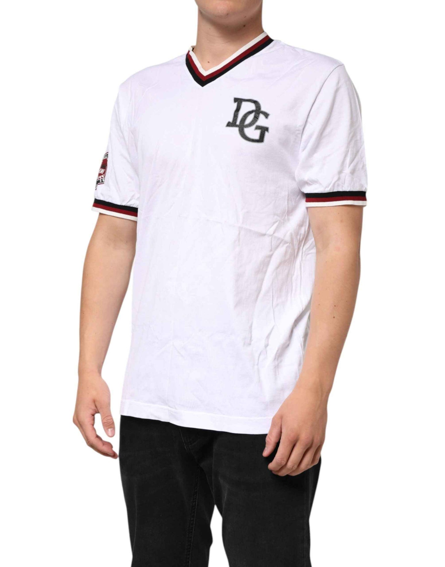 Dolce & Gabbana White #DGMillennials King Crown V-neck T-shirt by Dolce & Gabbana