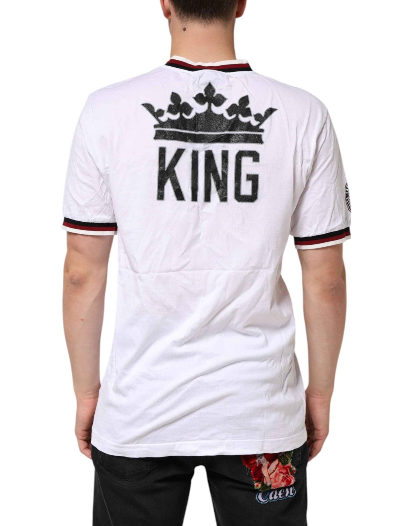 Dolce & Gabbana White #DGMillennials King Crown V-neck T-shirt by Dolce & Gabbana