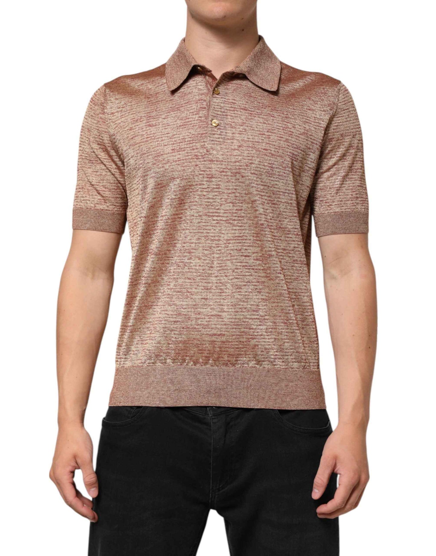 Dolce & Gabbana Brown Silk Textured Short Sleeve Polo T-shirt by Dolce & Gabbana