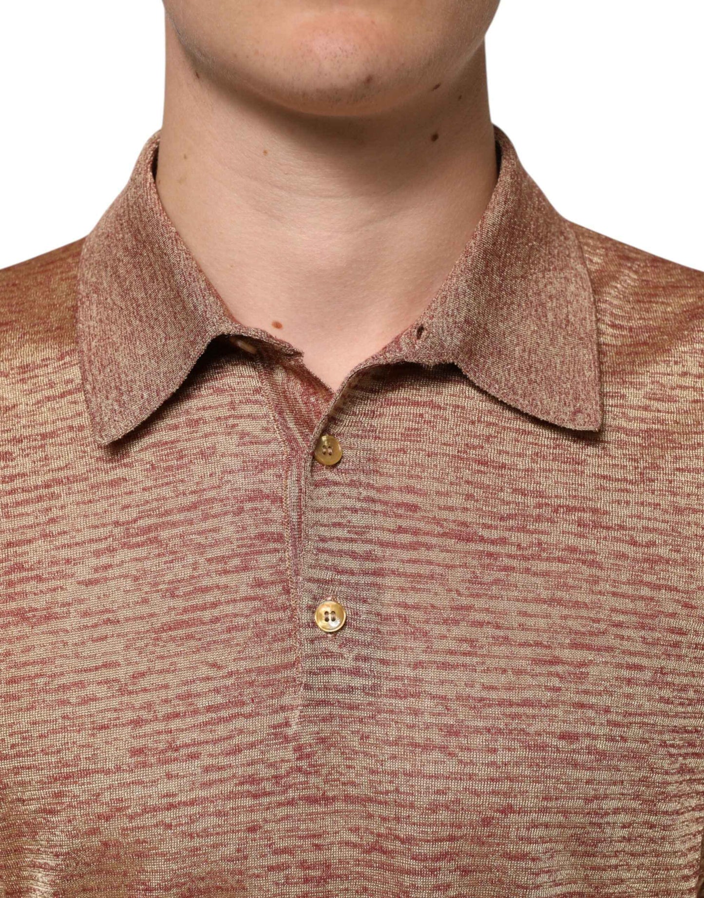 Dolce & Gabbana Brown Silk Textured Short Sleeve Polo T-shirt by Dolce & Gabbana