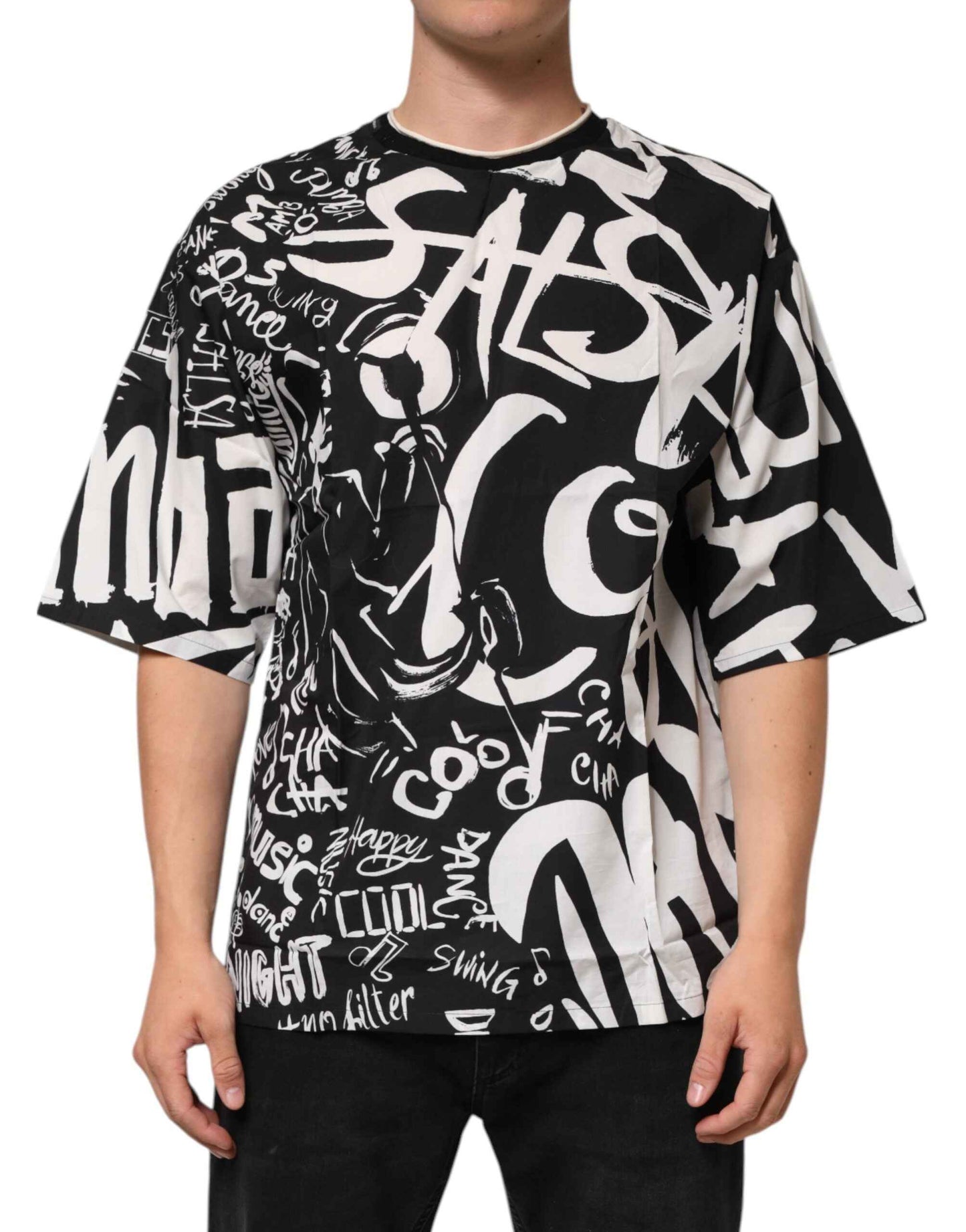 Dolce & Gabbana Black White Cotton Oversized Graffiti T-shirt by Dolce & Gabbana