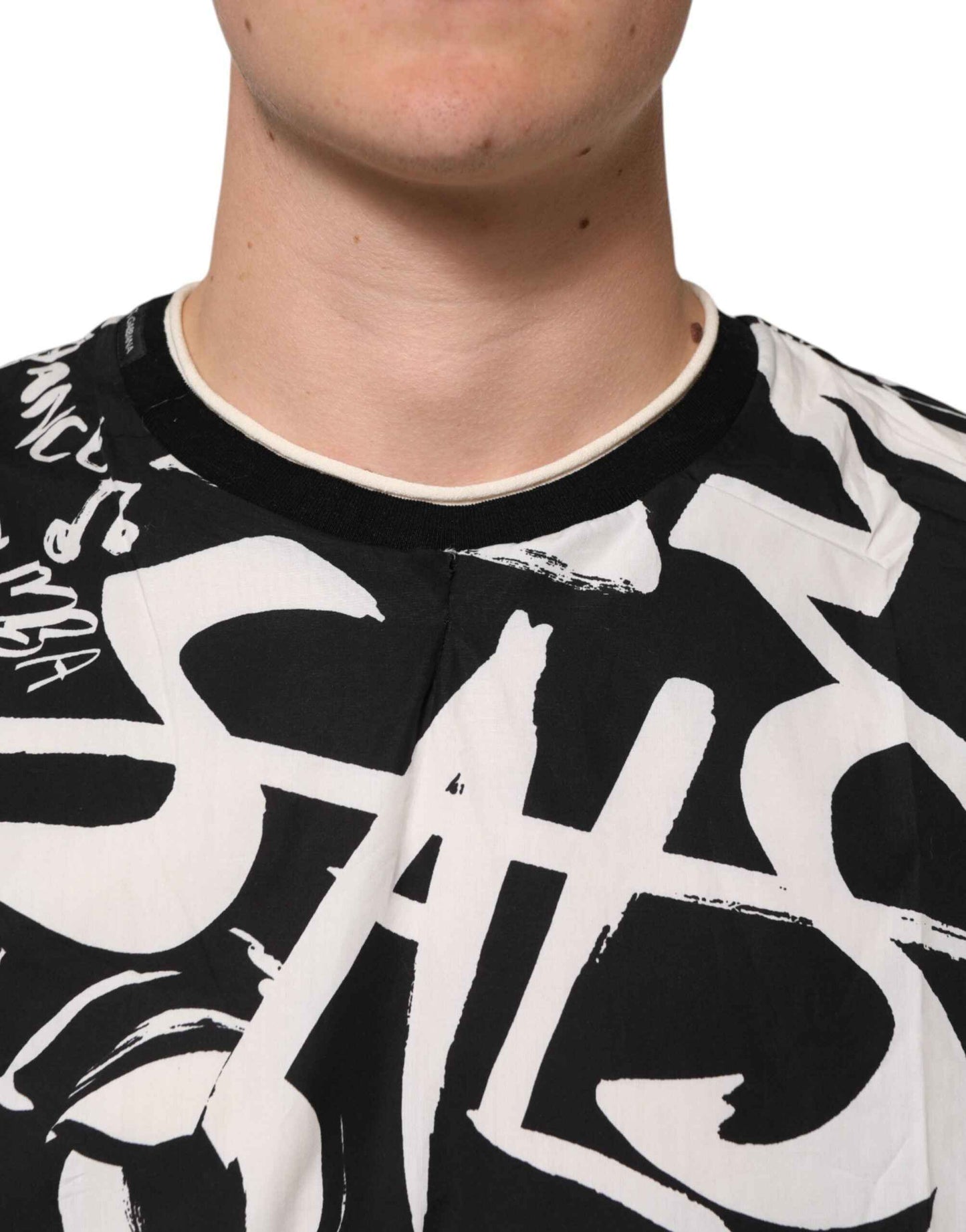 Dolce & Gabbana Black White Cotton Oversized Graffiti T-shirt by Dolce & Gabbana