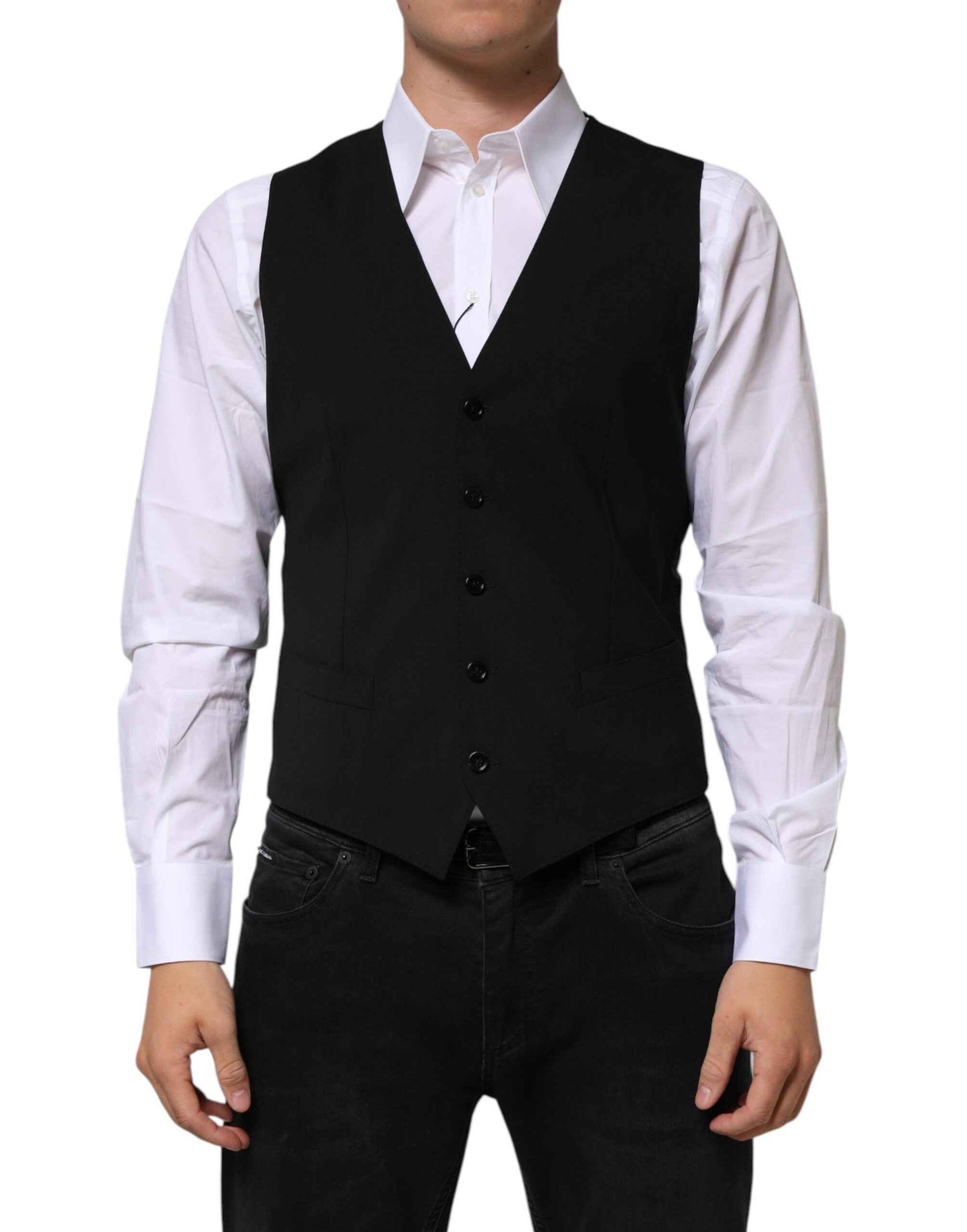 Dolce & Gabbana Black Wool Dress Formal Men Waistcoat Vest by Dolce & Gabbana