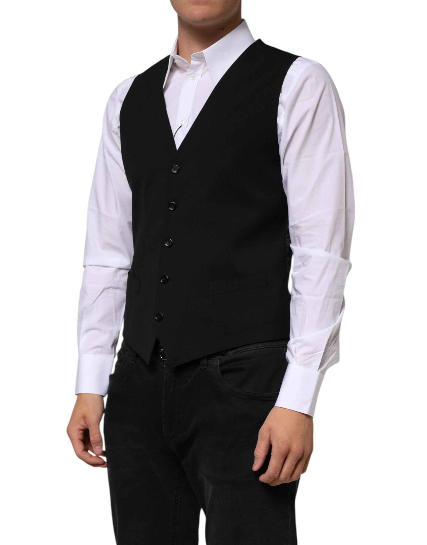 Dolce & Gabbana Black Wool Dress Formal Men Waistcoat Vest by Dolce & Gabbana