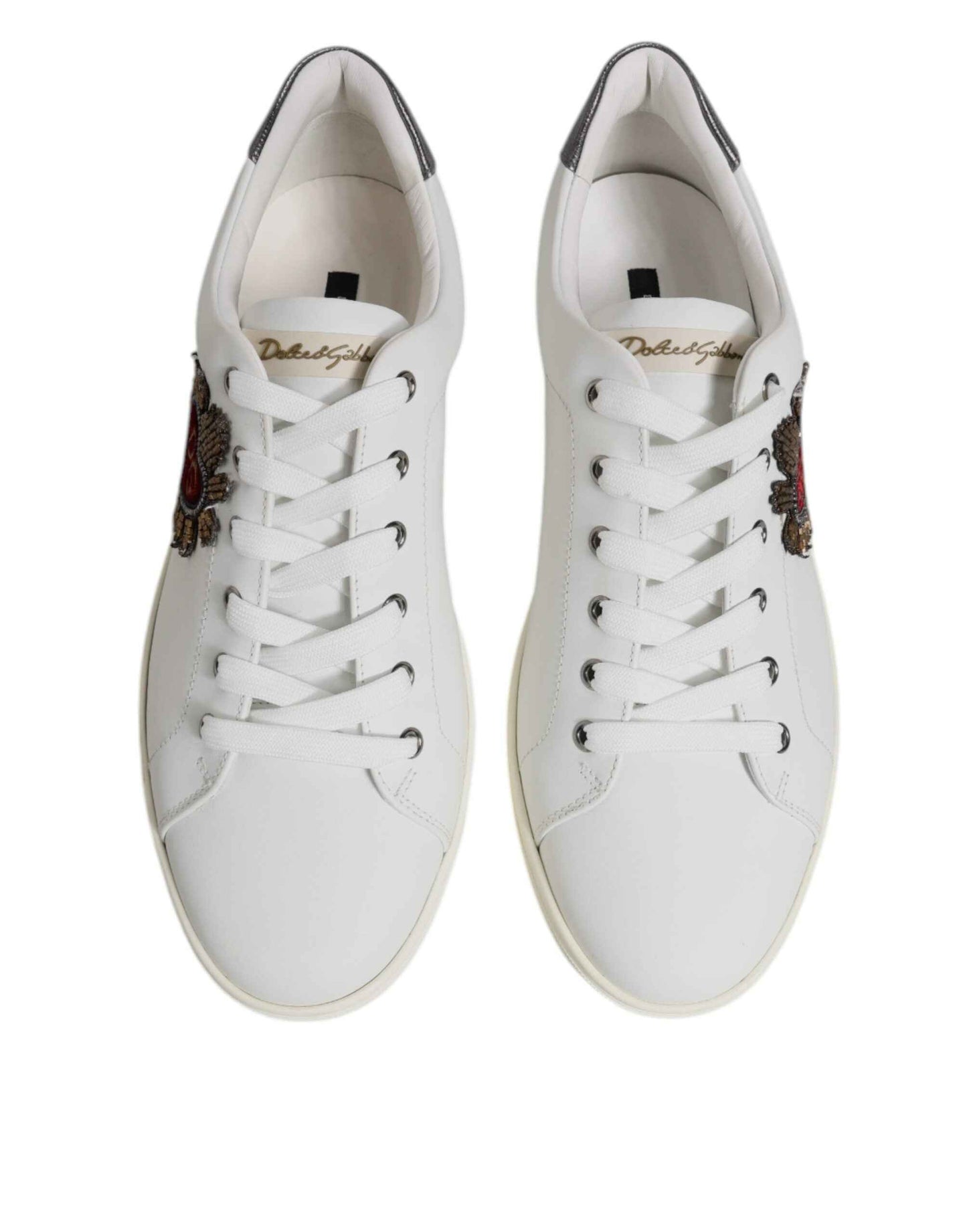 Dolce & Gabbana White Silver Sacred Heart Men Sneakers Shoes by Dolce & Gabbana