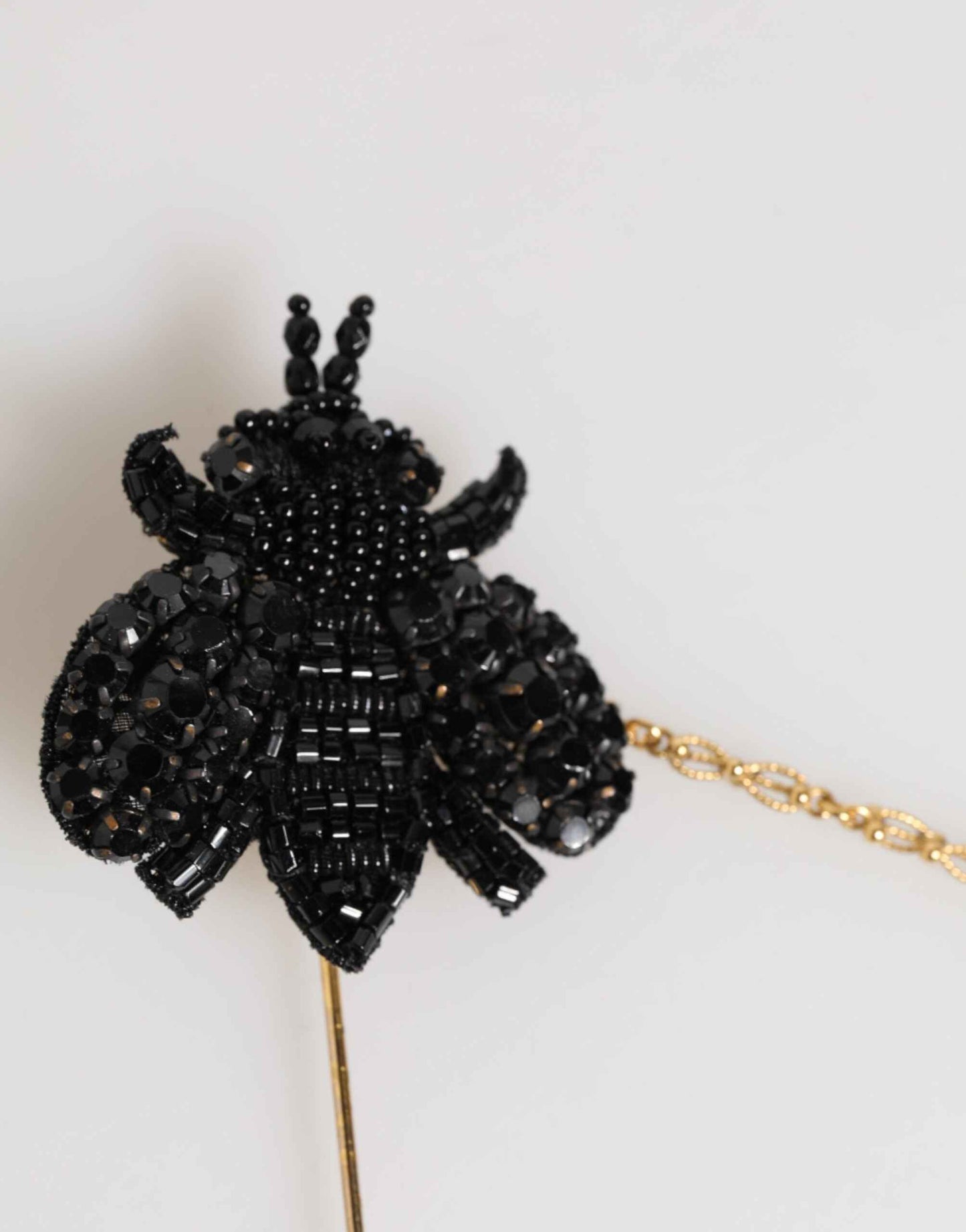 Dolce & Gabbana Lapel Pin Gold Brass Black Crystal Bee Accessories Brooch by Dolce & Gabbana
