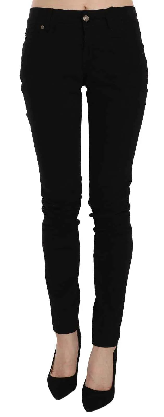 John Galliano Black Mid Waist Slim Fit Skinny Denim Casual Pants Jeans by John Galliano