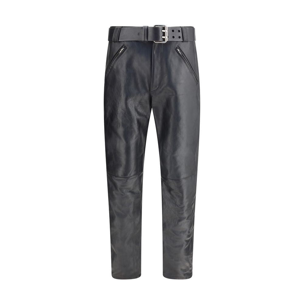 Saint Laurent Hammered leather belted pants