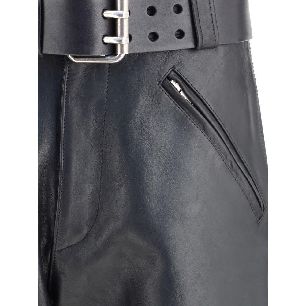 Saint Laurent Hammered leather belted pants