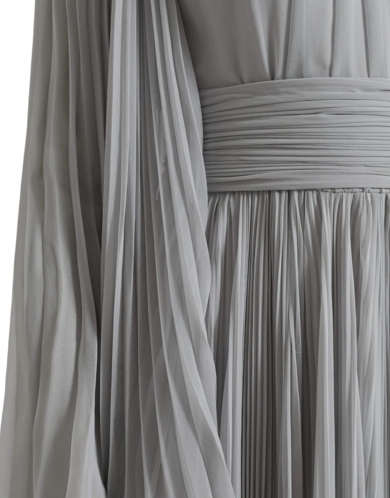 Dolce & Gabbana Light Gray Polyester Pleated Long Maxi Dress