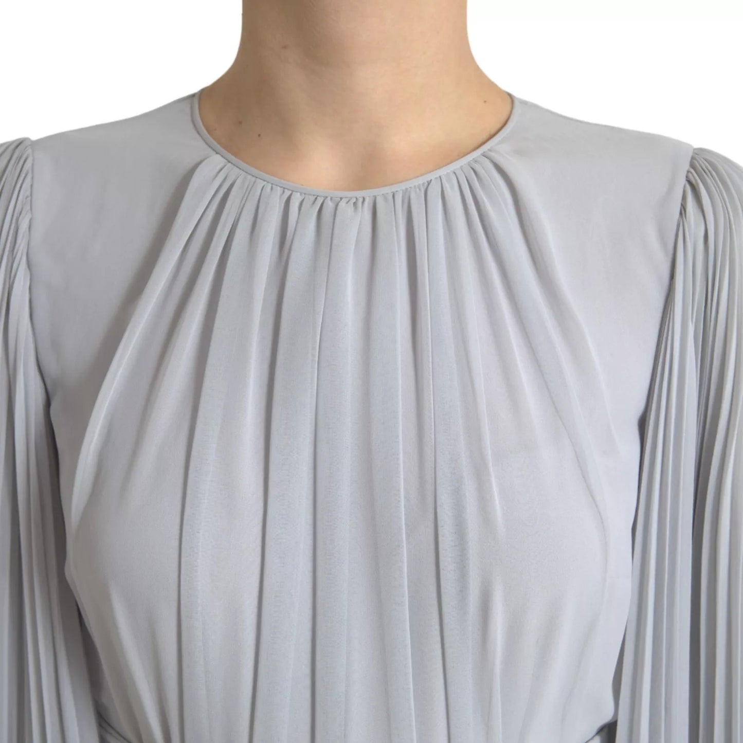 Dolce & Gabbana Light Gray Polyester Pleated Long Maxi Dress