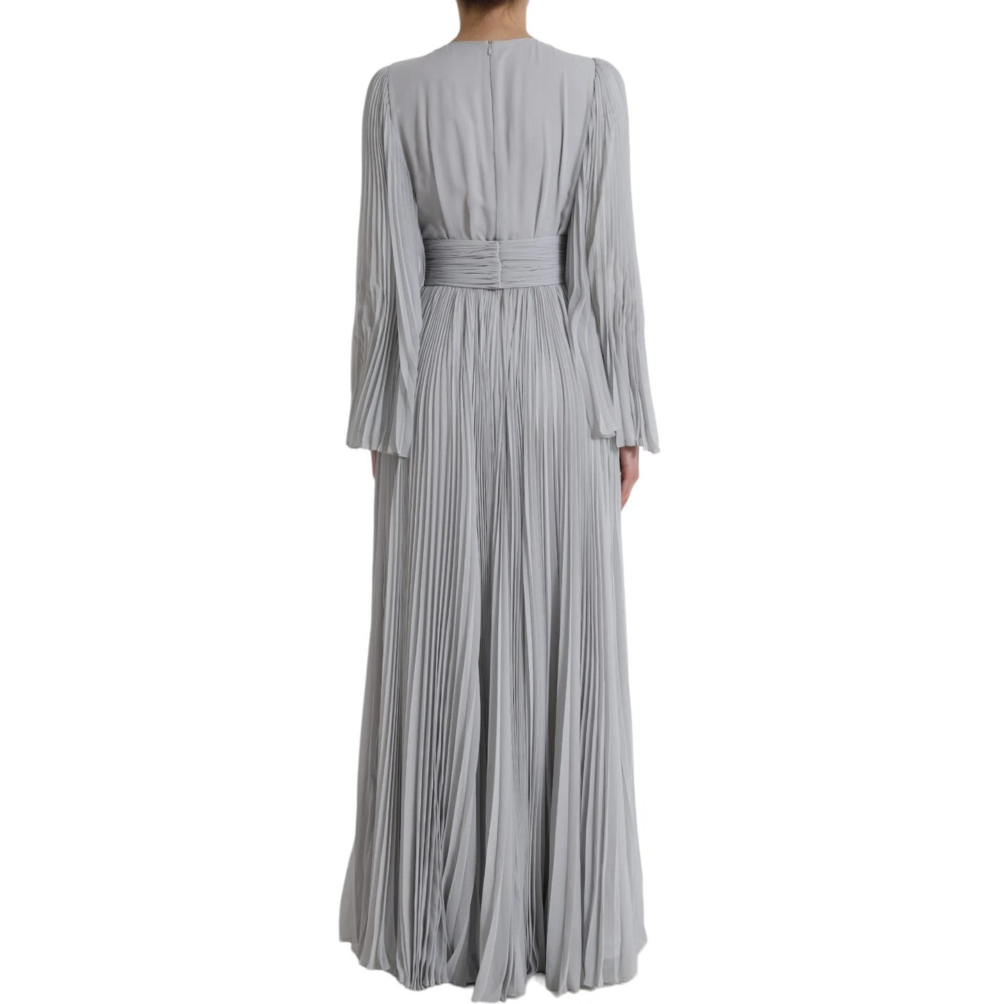 Dolce & Gabbana Light Gray Polyester Pleated Long Maxi Dress