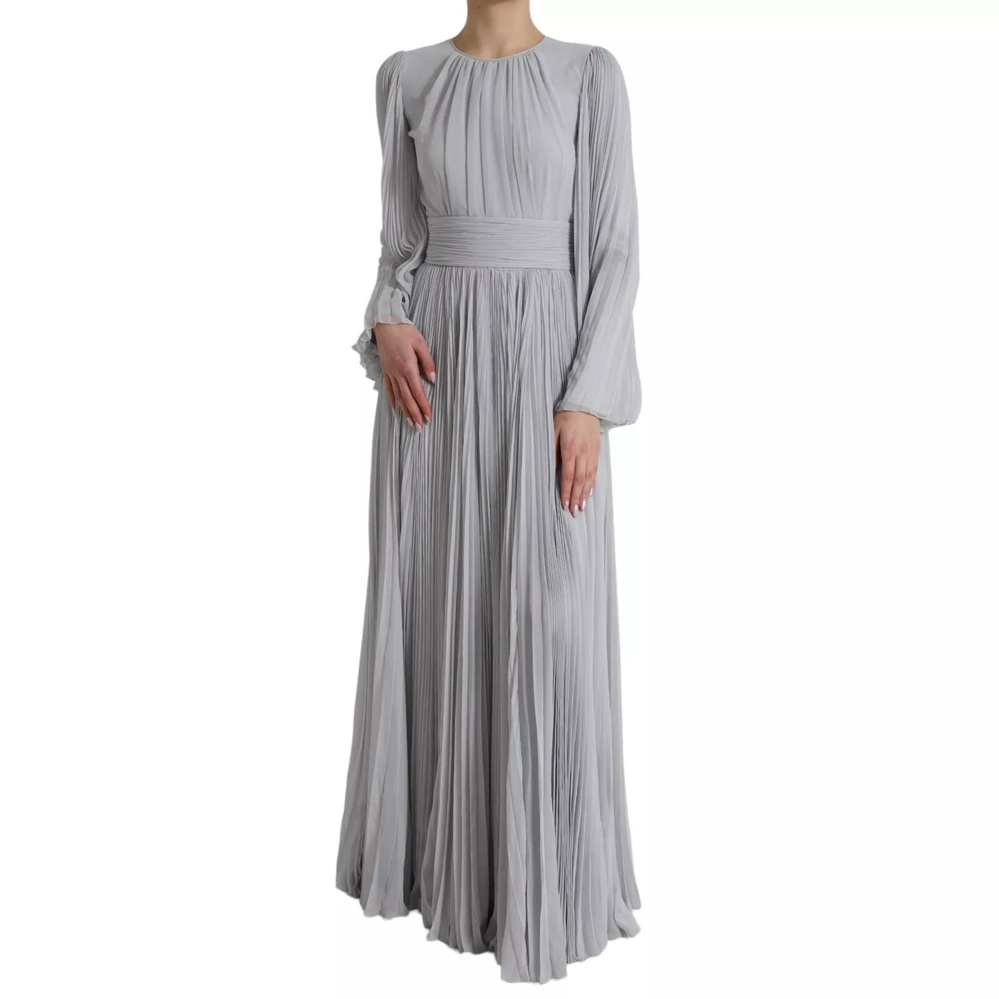 Dolce & Gabbana Light Gray Polyester Pleated Long Maxi Dress
