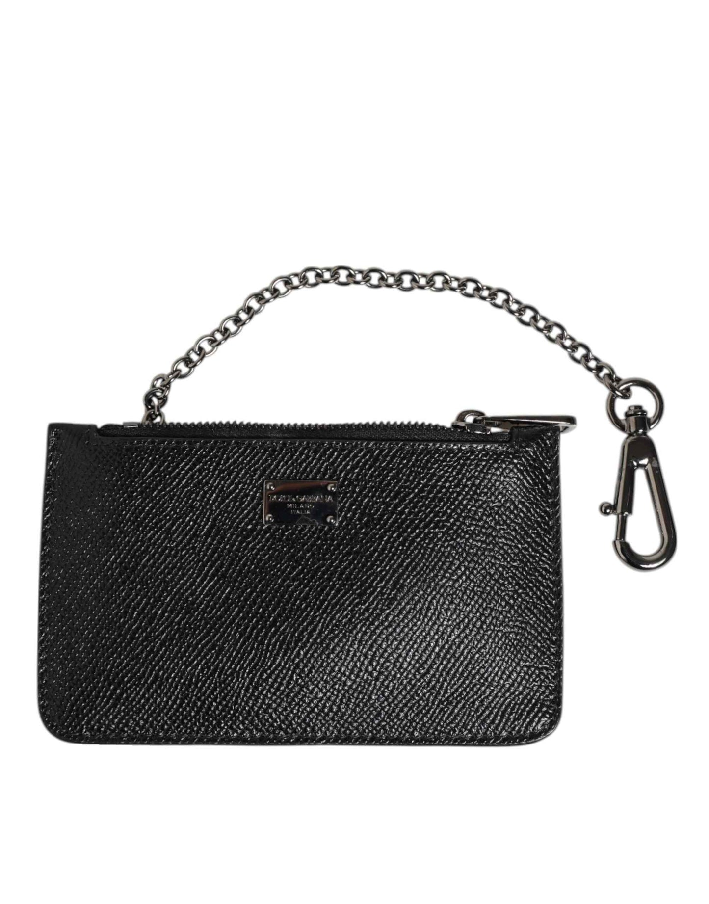 Dolce & Gabbana Black Leather Chain Link Mens Coin Purse Key Clip Holder Wallet by Dolce & Gabbana