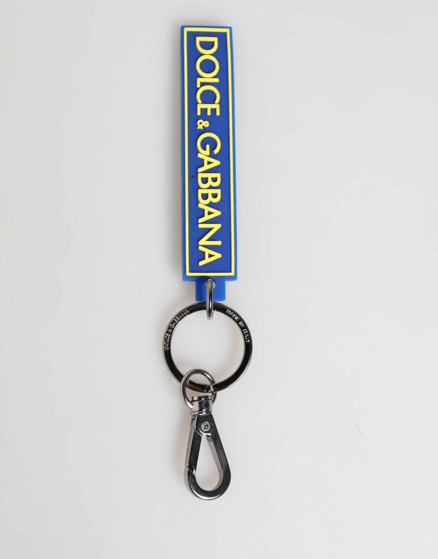 Dolce & Gabbana Blue Yellow DG Rubber Logo Silver Men's Holder Keyring by Dolce & Gabbana
